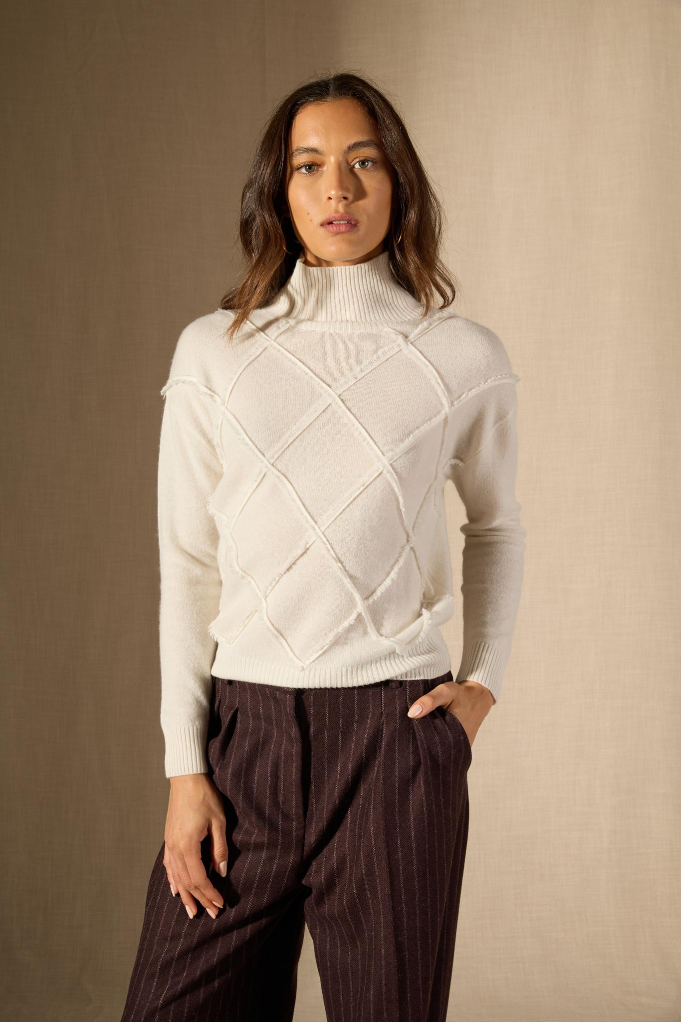 Selania pull col roulé ivoire 100% cachemire