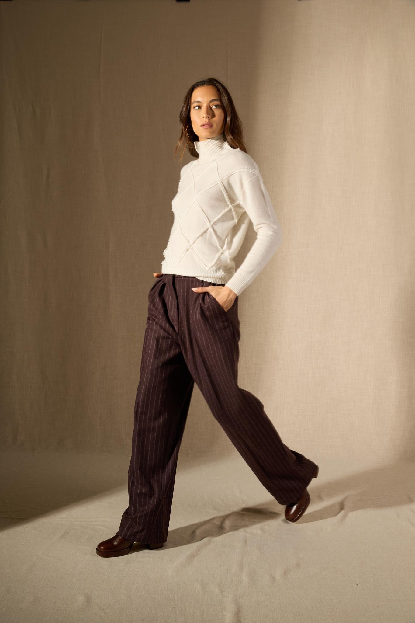 Selania pull col roulé ivoire 100% cachemire