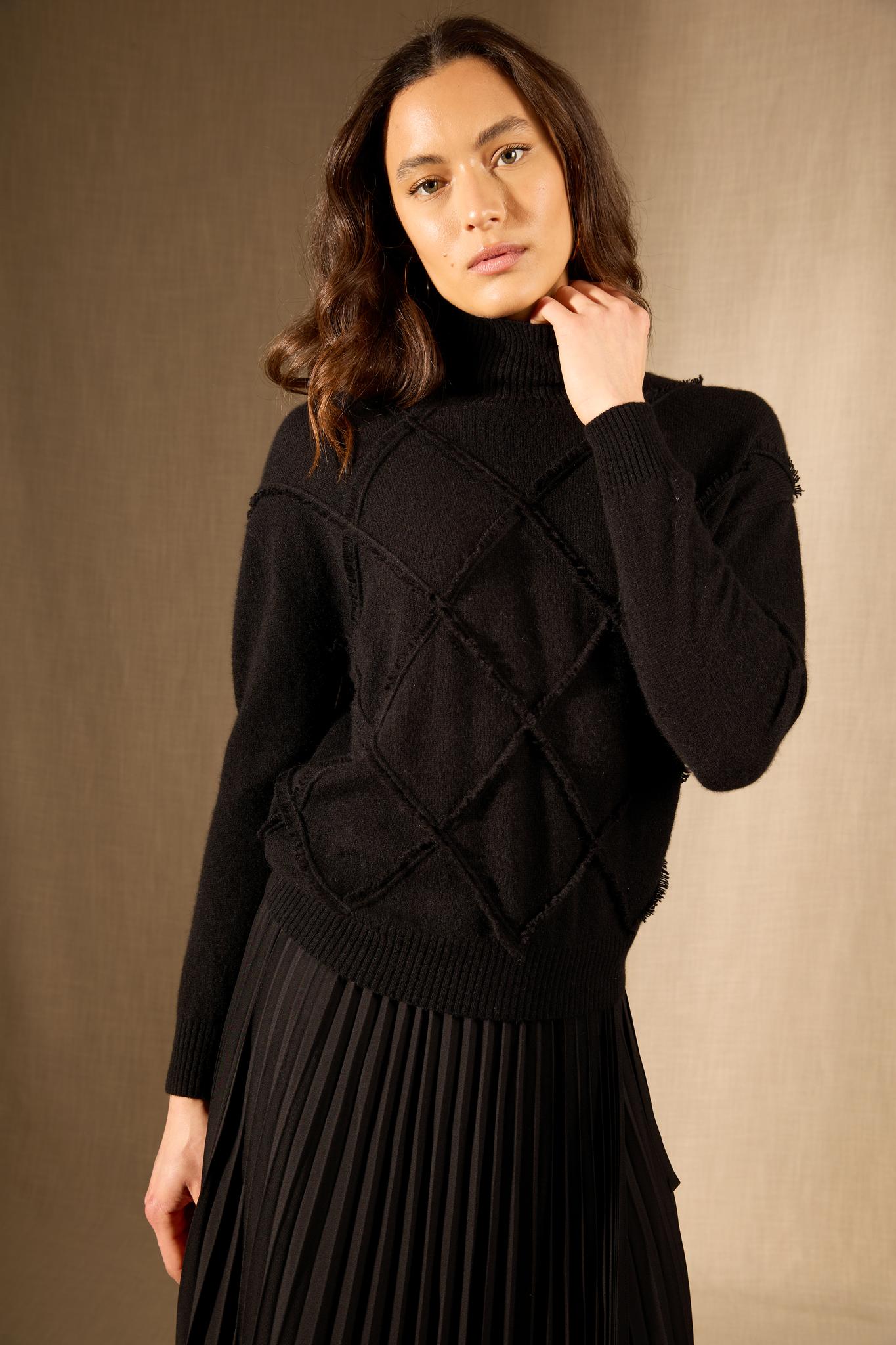 Selania pull col roulé noir 100% cachemire