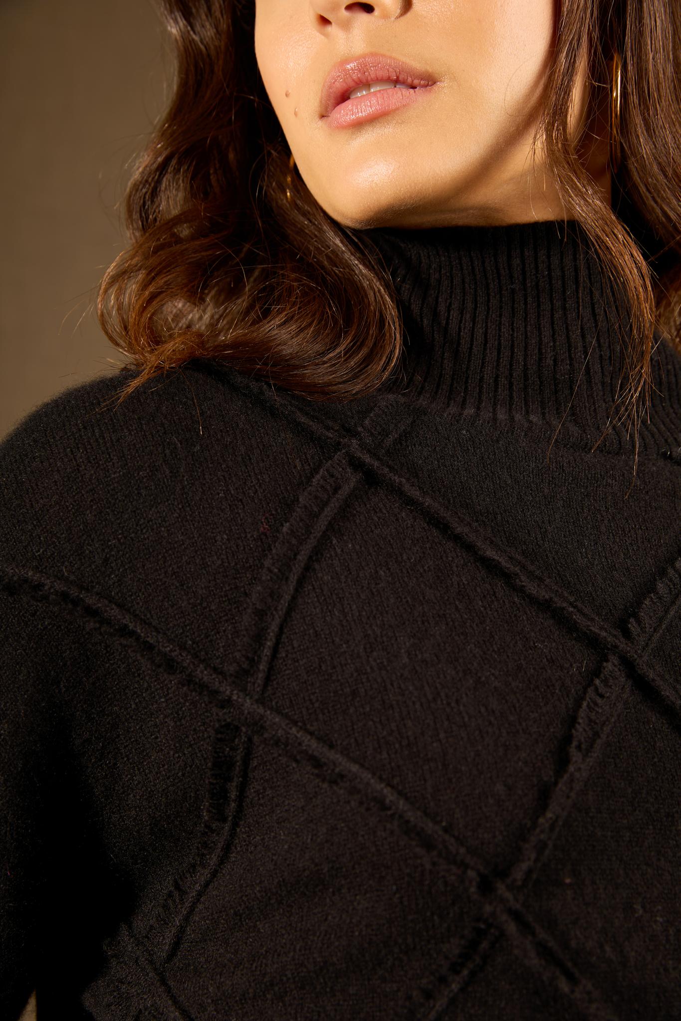 Selania pull col roulé noir 100% cachemire