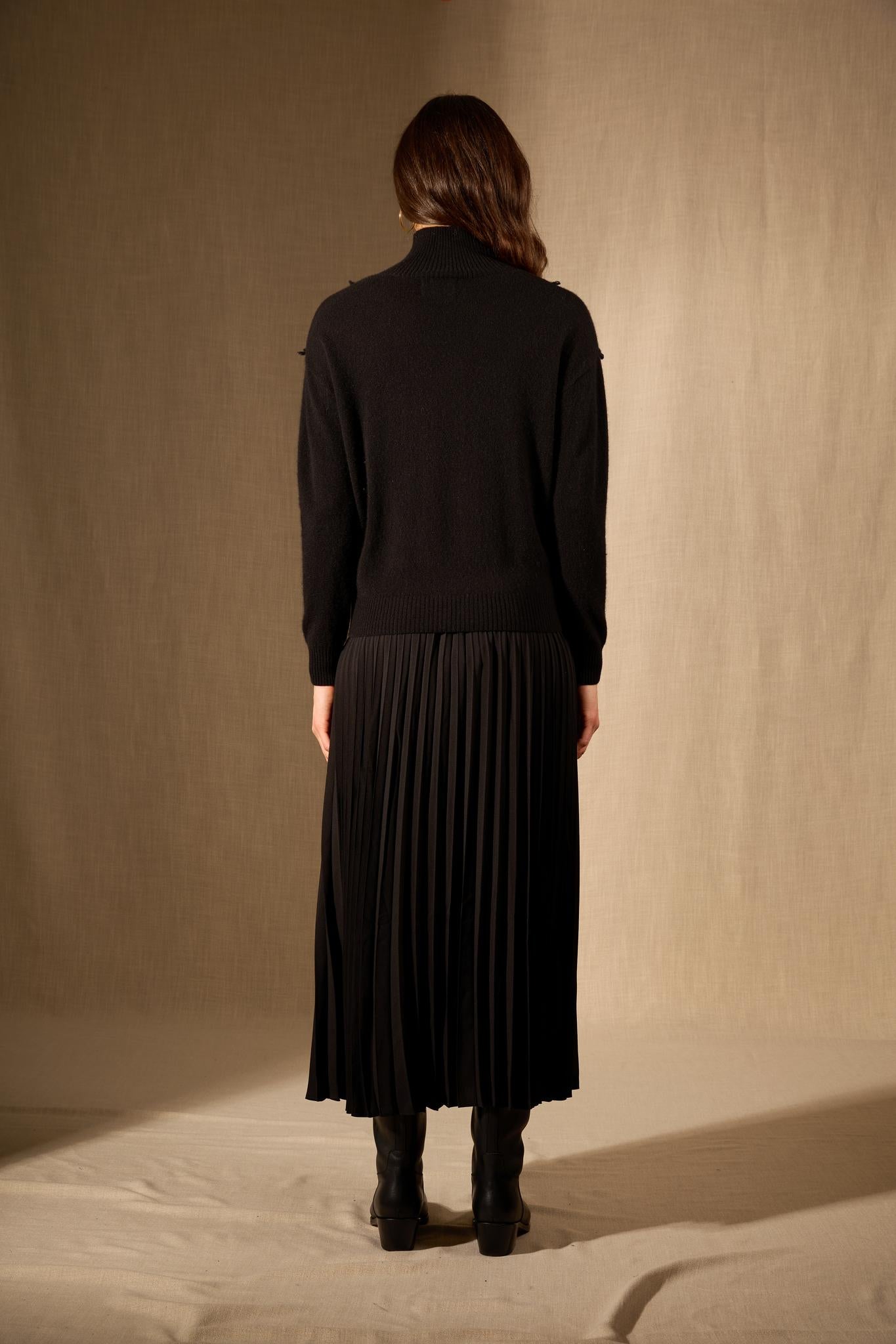 Selania pull col roulé noir 100% cachemire