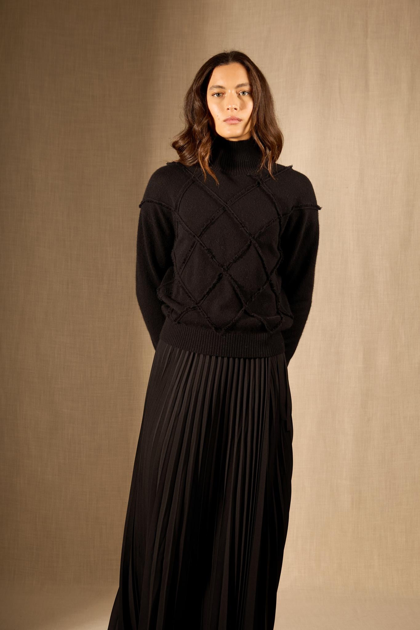 Selania pull col roulé noir 100% cachemire
