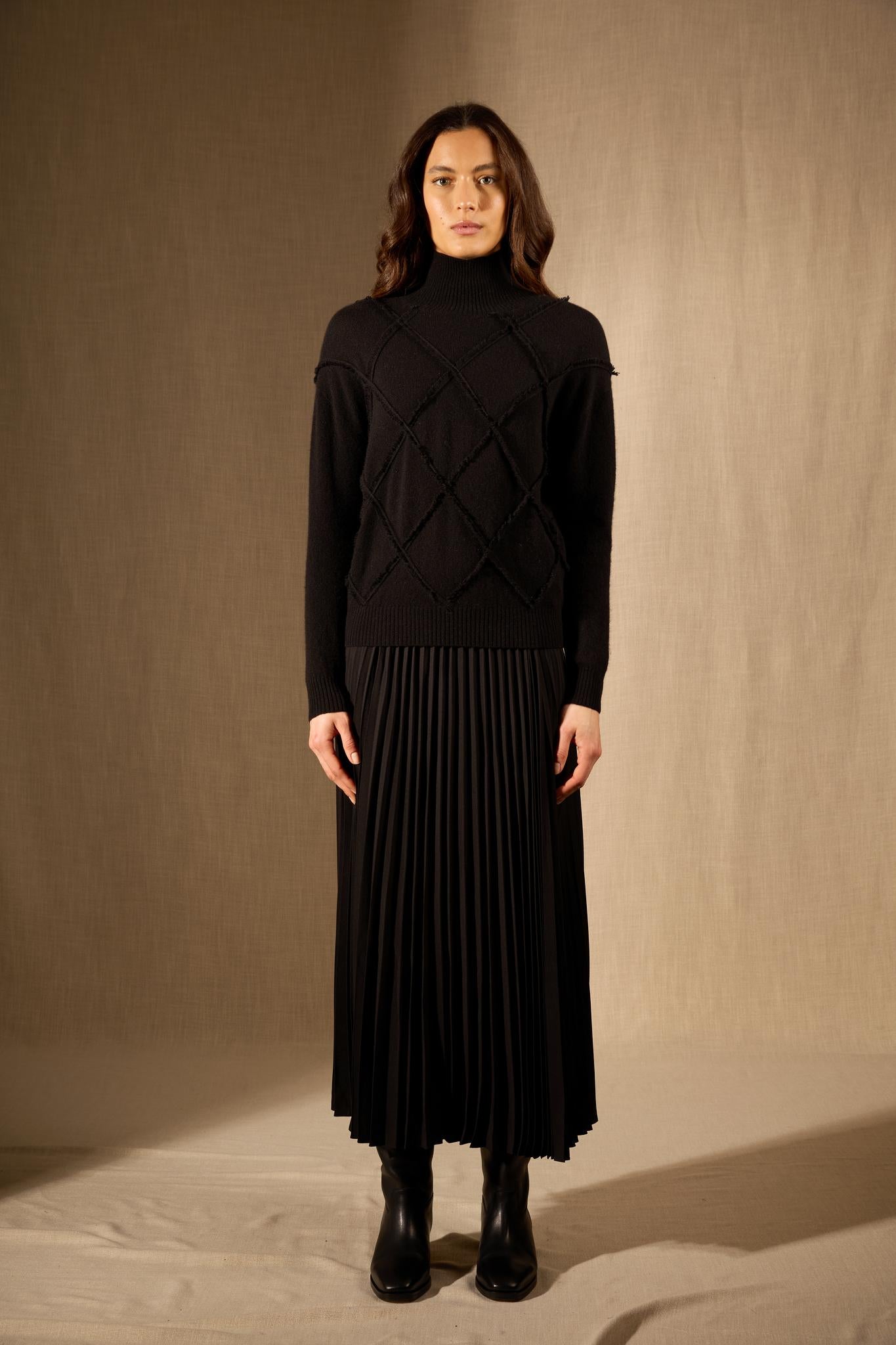Selania pull col roulé noir 100% cachemire