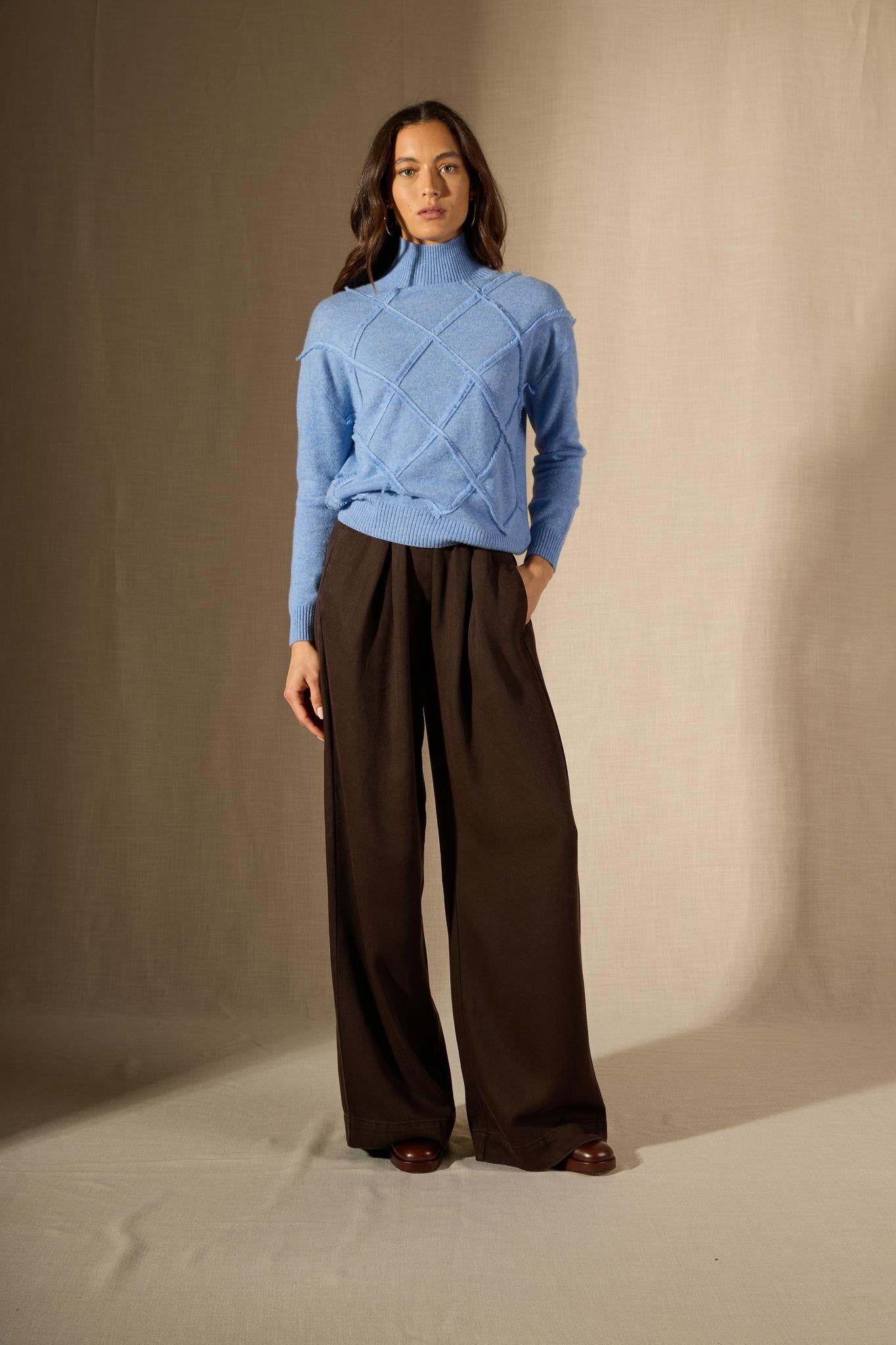 Selania pull col roulé sky 100% cachemire