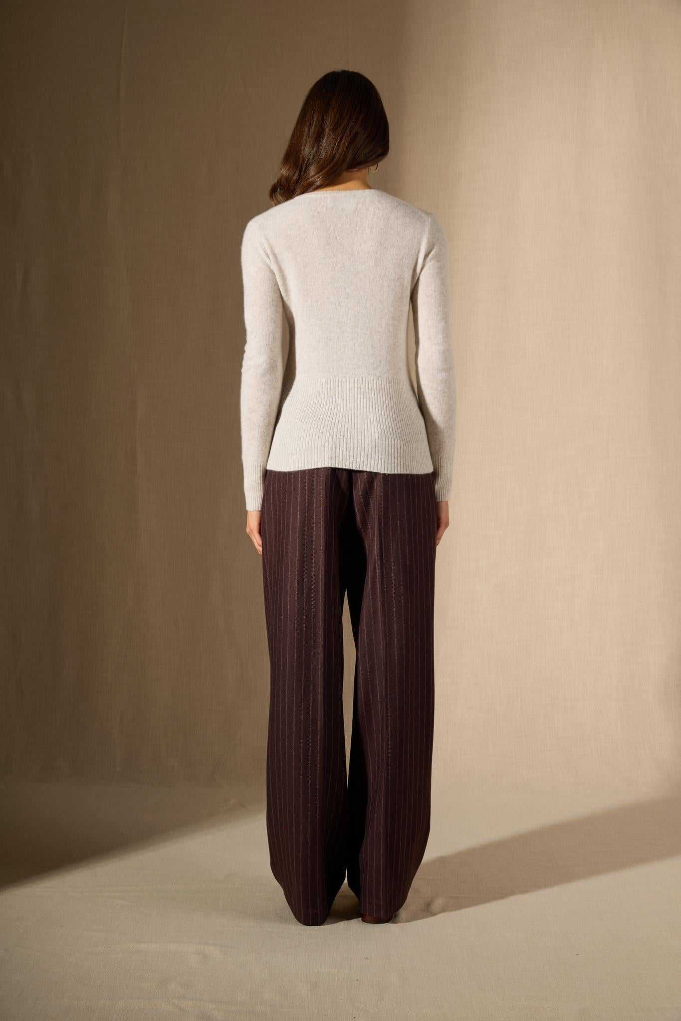 Selene pull col v boutonné gris perle chiné 100% cachemire