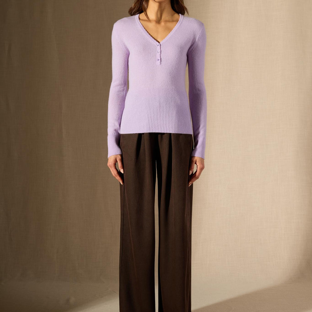 Selene pull col v boutonné mauve 100% cachemire