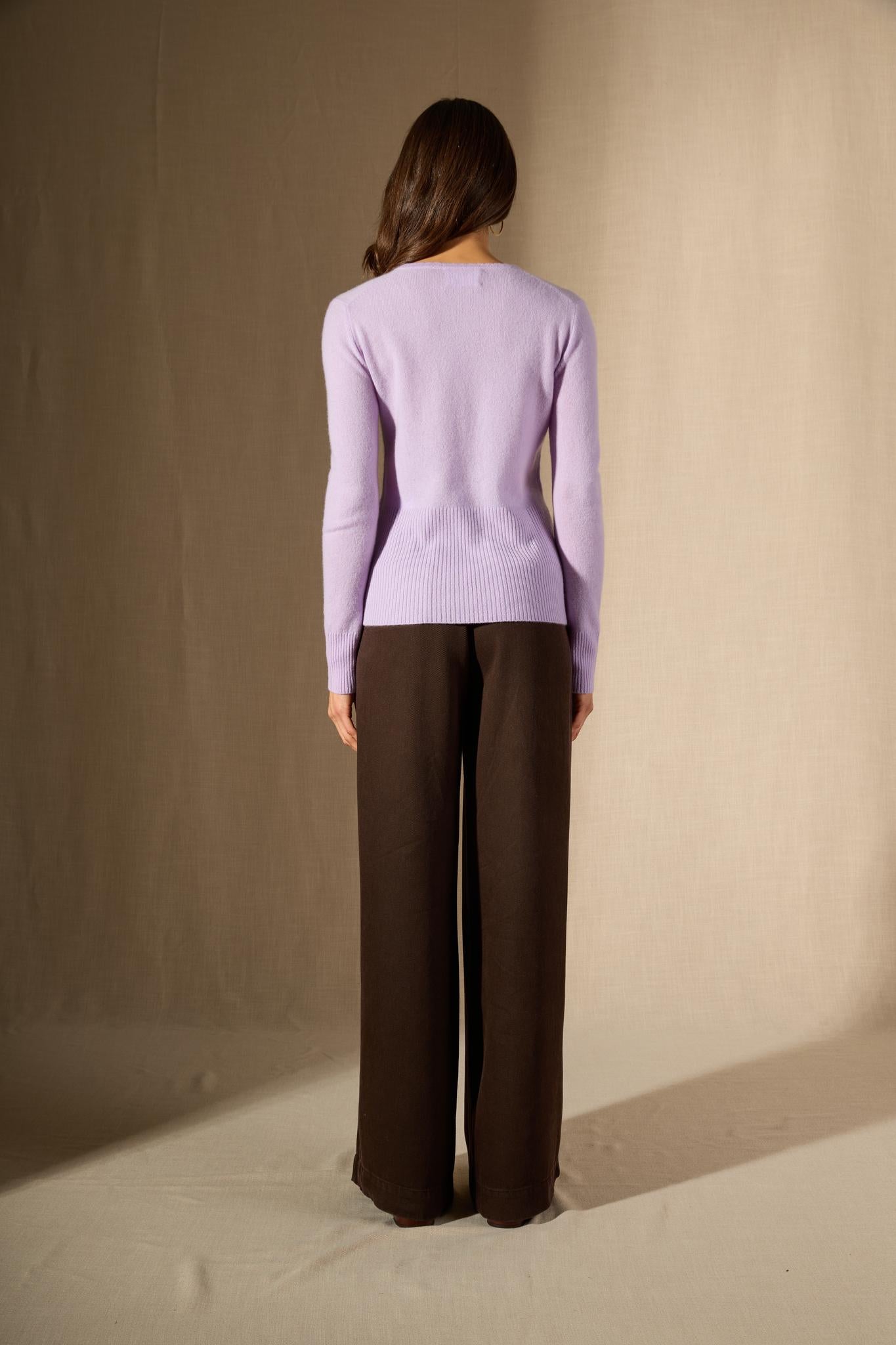 Selene pull col v boutonné mauve 100% cachemire