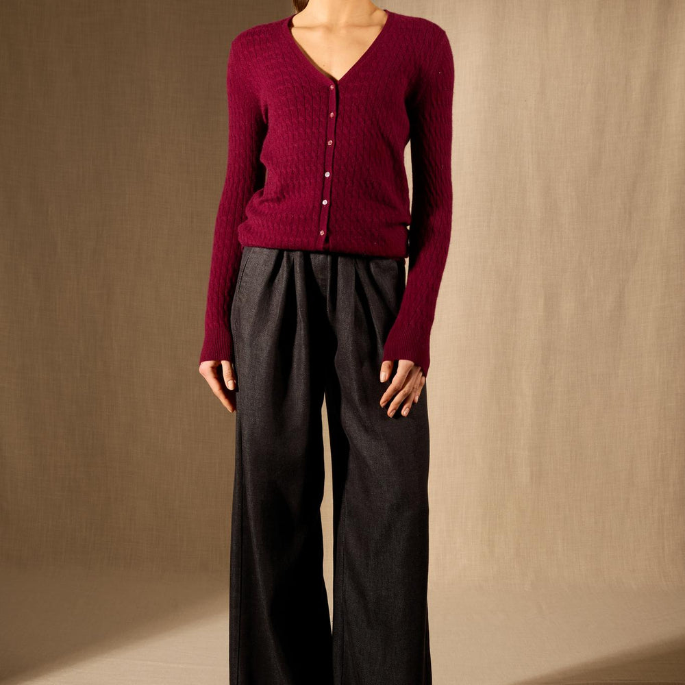 Seraphina cardigan col v bordeaux 100% cachemire