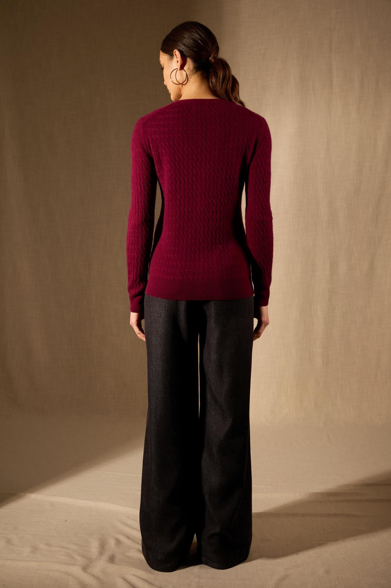Seraphina cardigan col v bordeaux 100% cachemire
