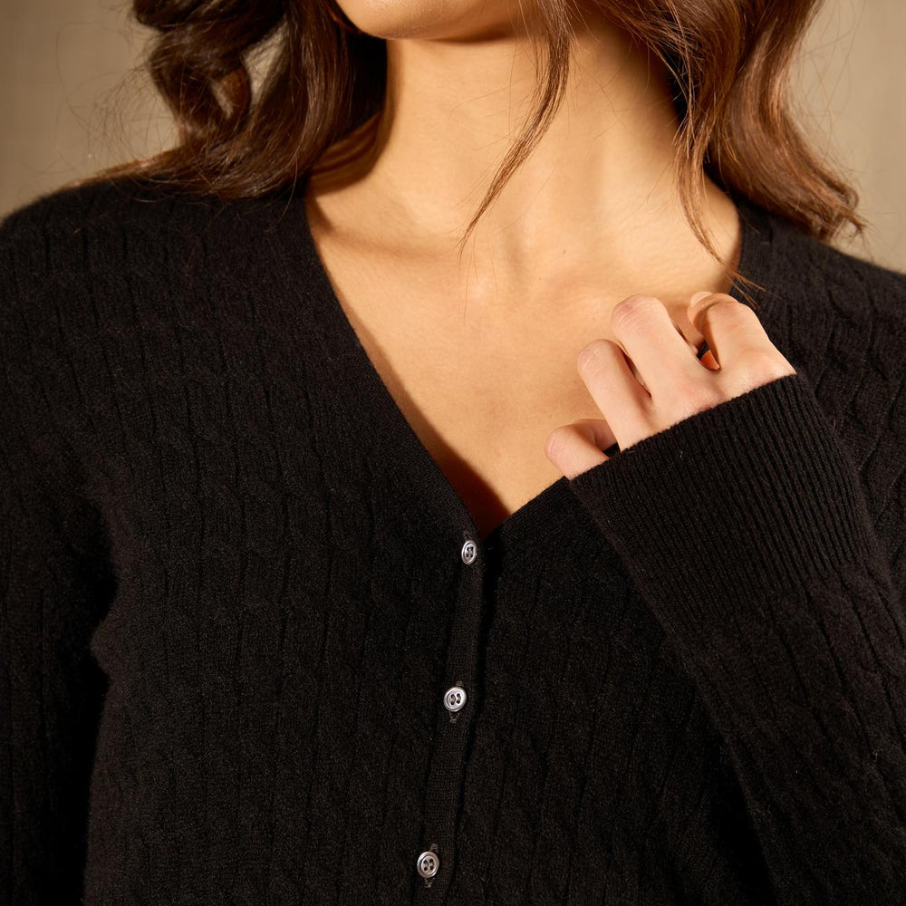 Seraphina cardigan col v noir 100% cachemire