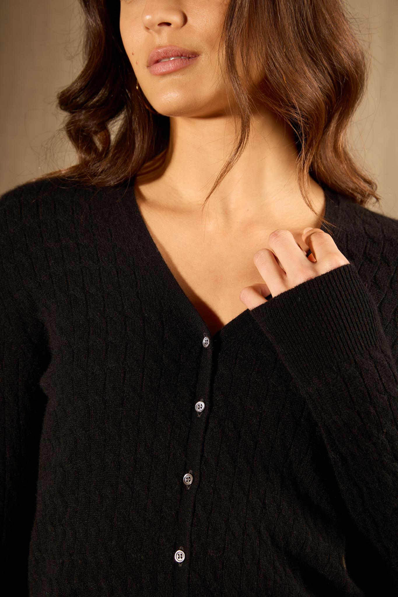 Seraphina cardigan col v noir 100% cachemire