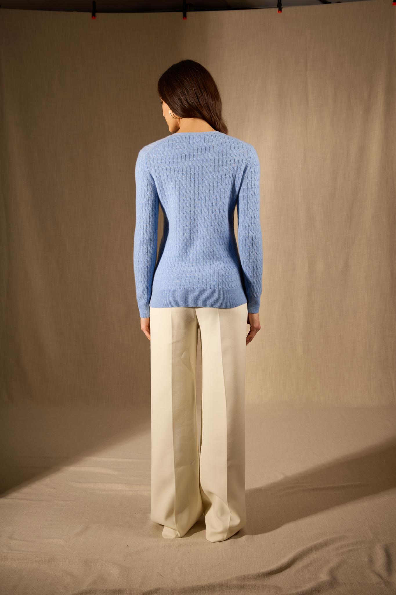 Seraphina cardigan col v sky 100% cachemire