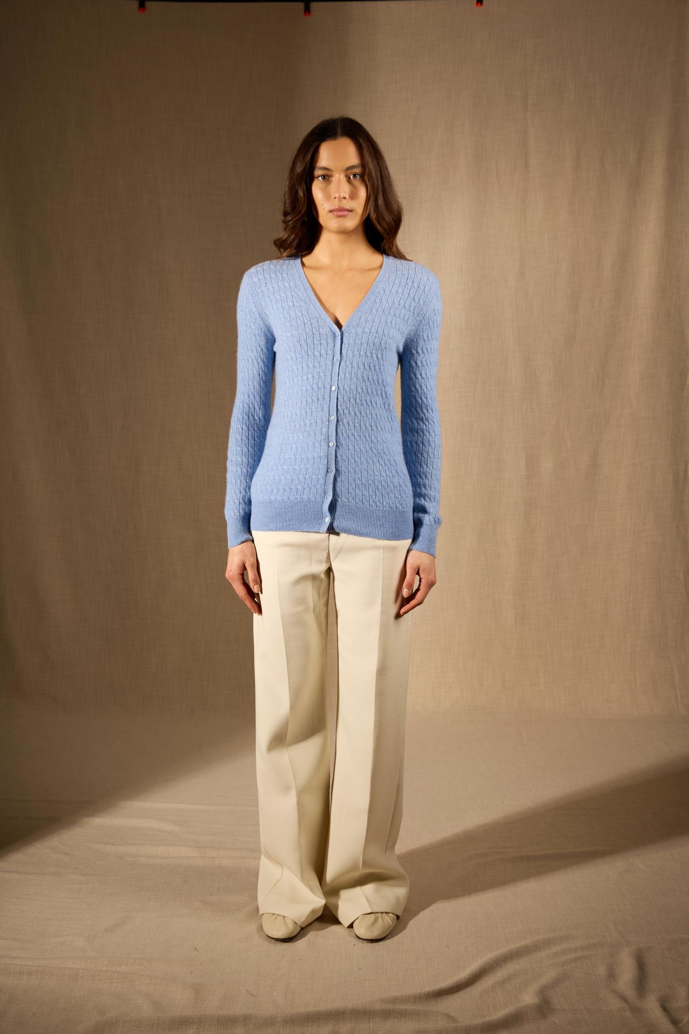 Seraphina cardigan col v sky 100% cachemire