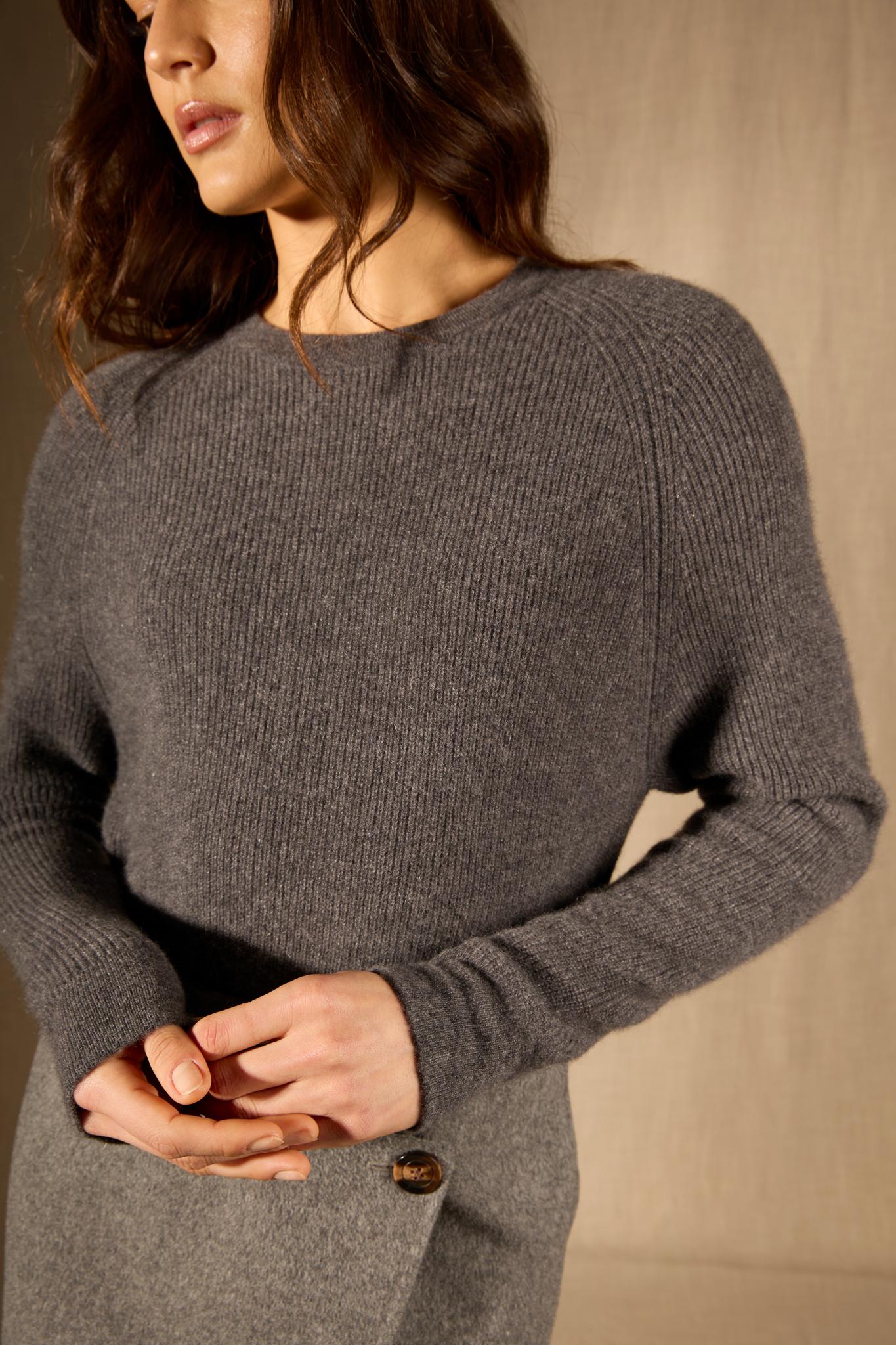 Souna pull col rond anthracite chiné 100% cachemire