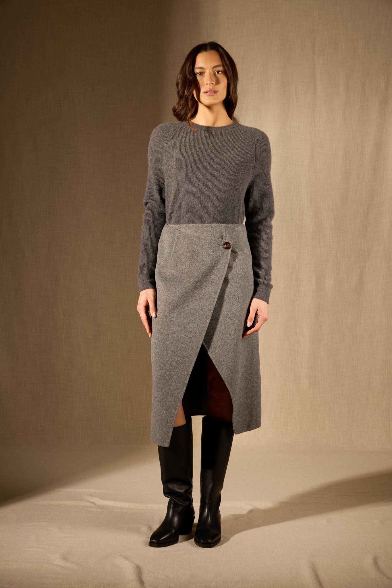 Souna pull col rond anthracite chiné 100% cachemire