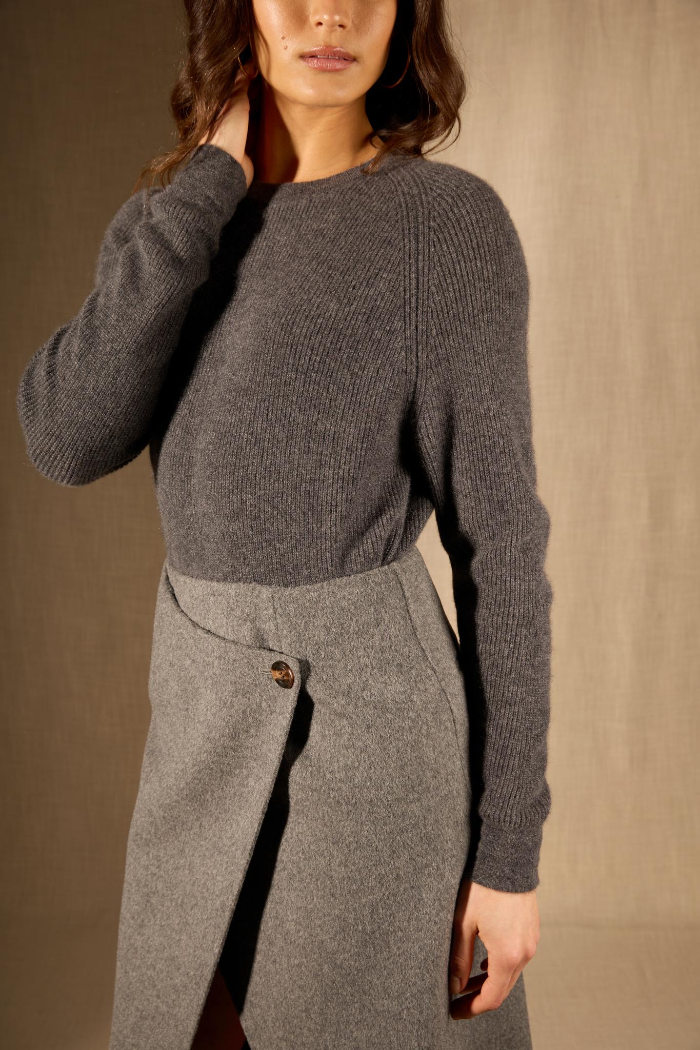 Souna pull col rond anthracite chiné 100% cachemire