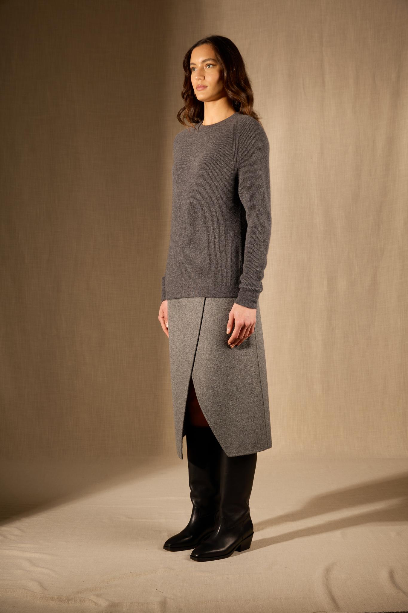 Souna pull col rond anthracite chiné 100% cachemire
