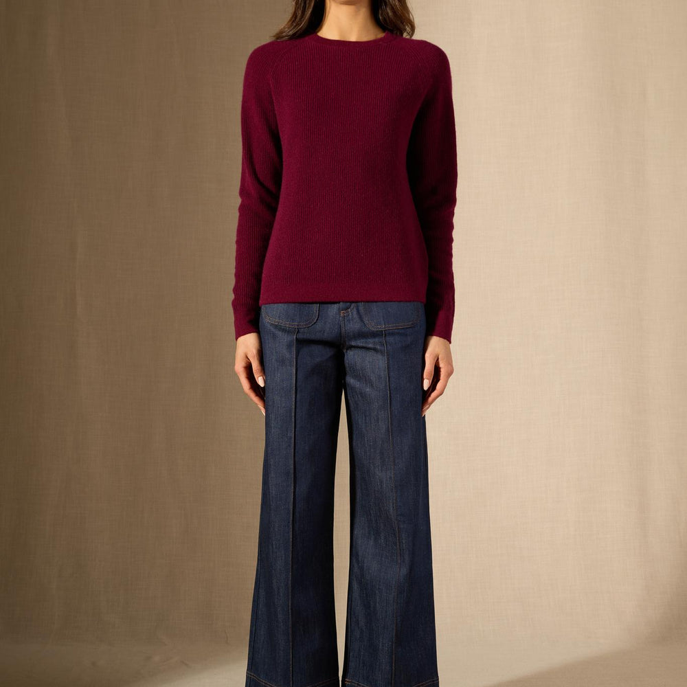 Souna pull col rond bordeaux 100% cachemire
