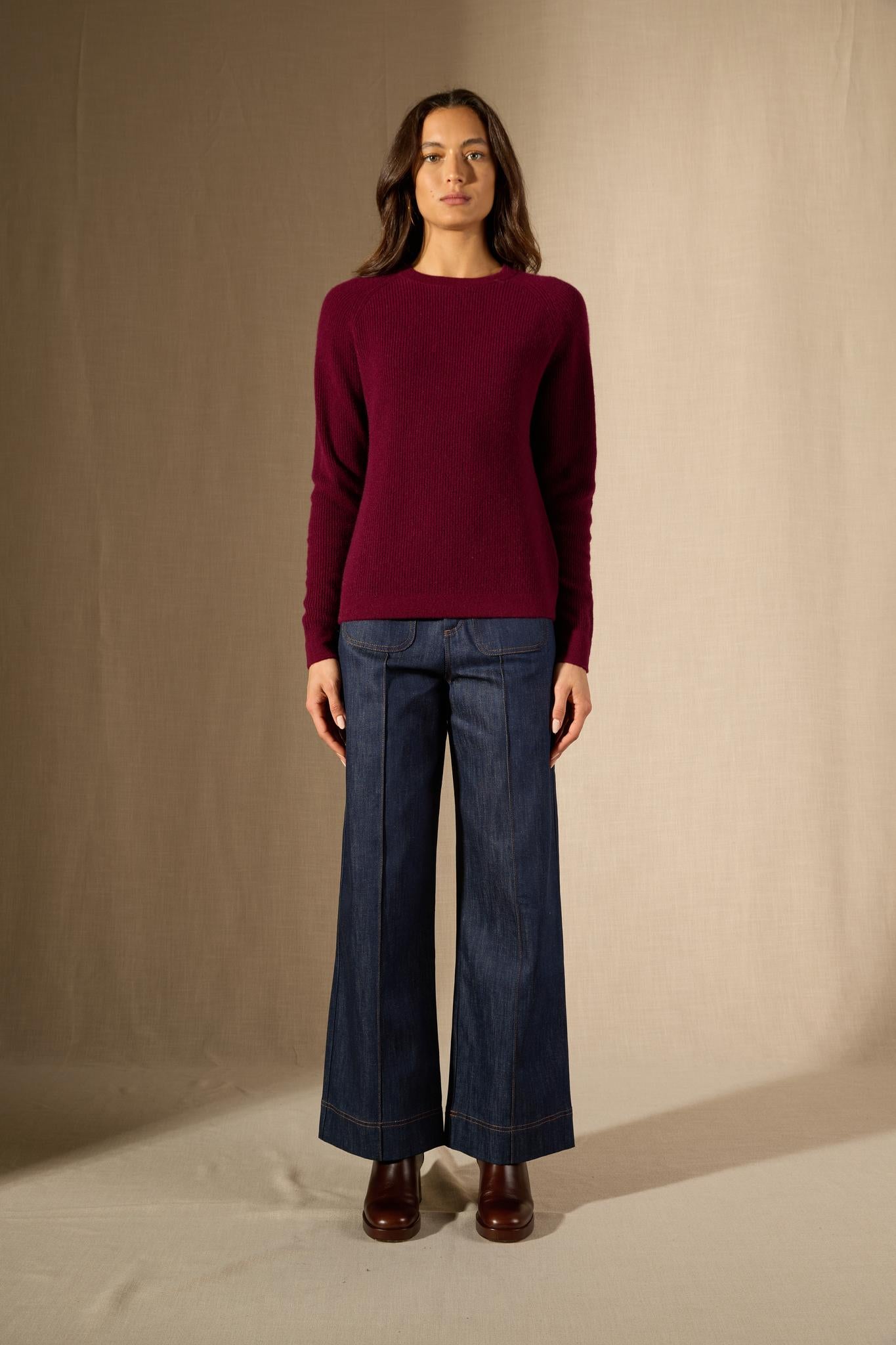 Souna pull col rond bordeaux 100% cachemire