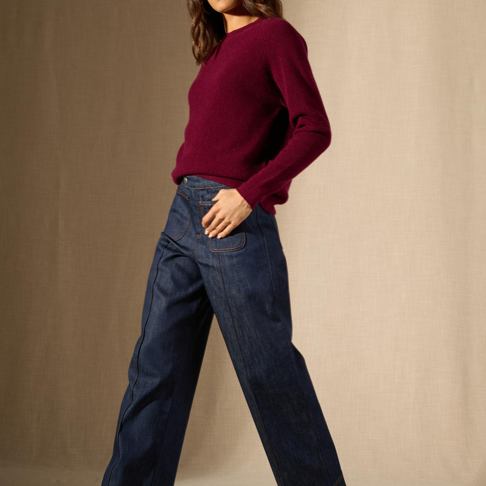 Souna pull col rond bordeaux 100% cachemire