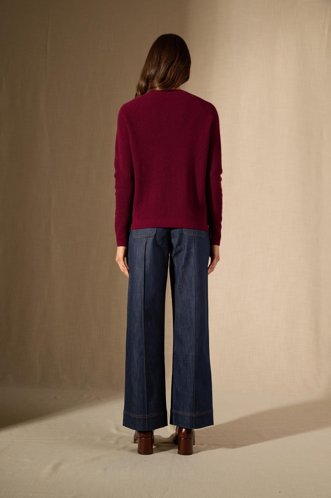 Souna pull col rond bordeaux 100% cachemire
