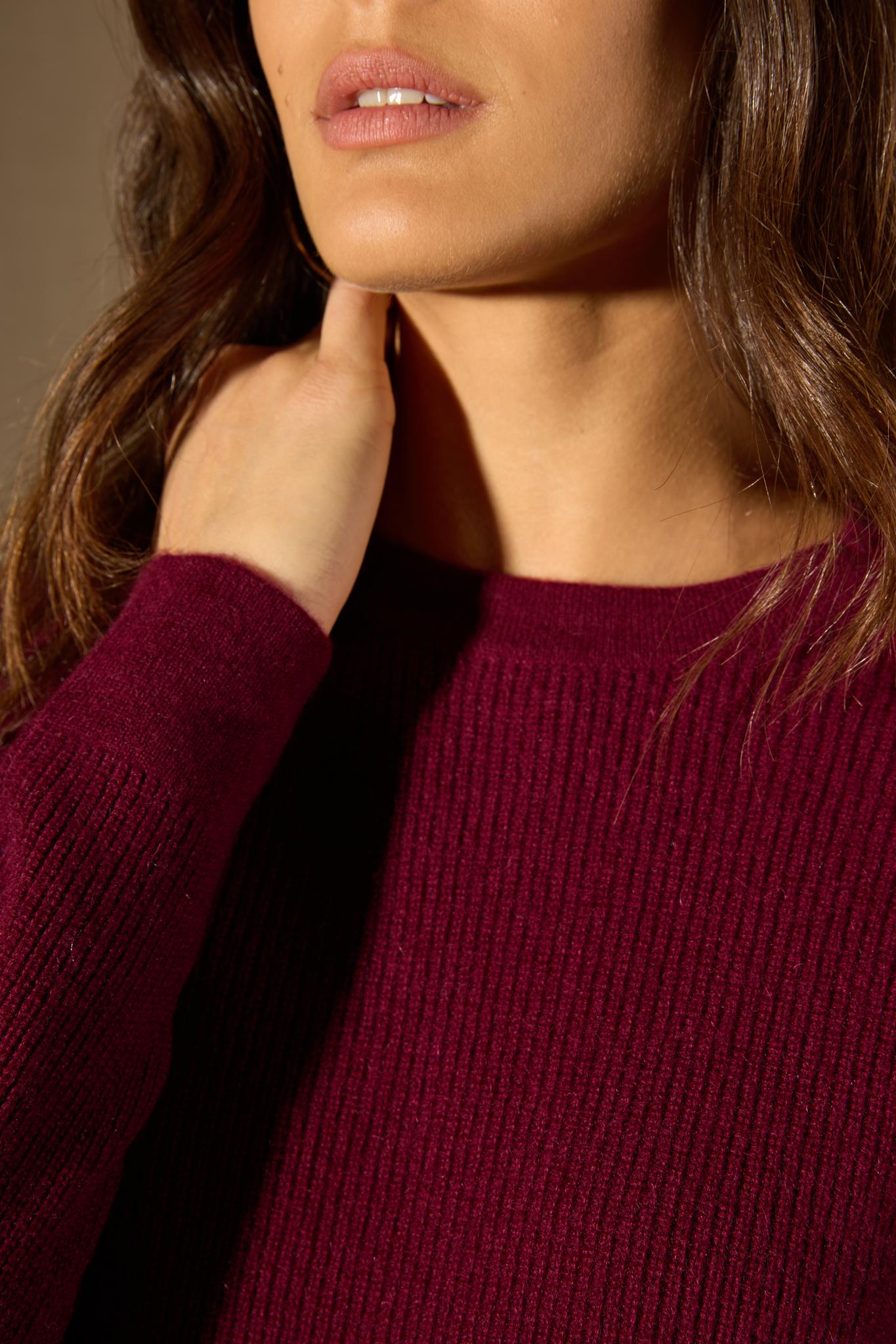 Souna pull col rond bordeaux 100% cachemire