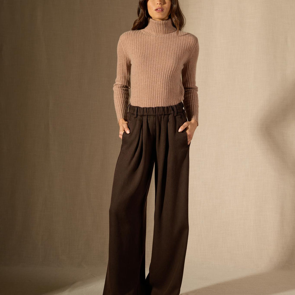 Souna pull col rond camel chiné 100% cachemire