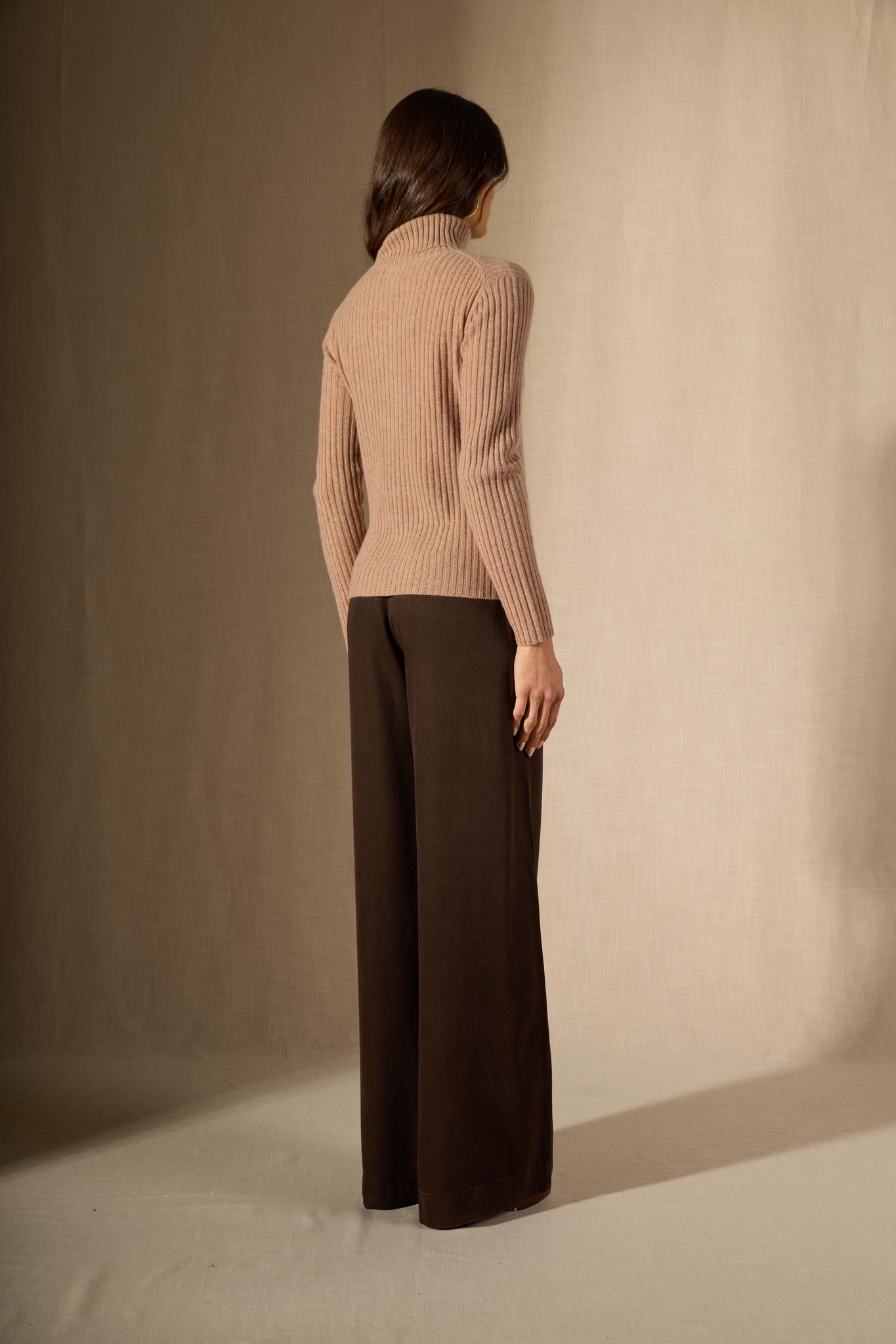 Souna pull col rond camel chiné 100% cachemire