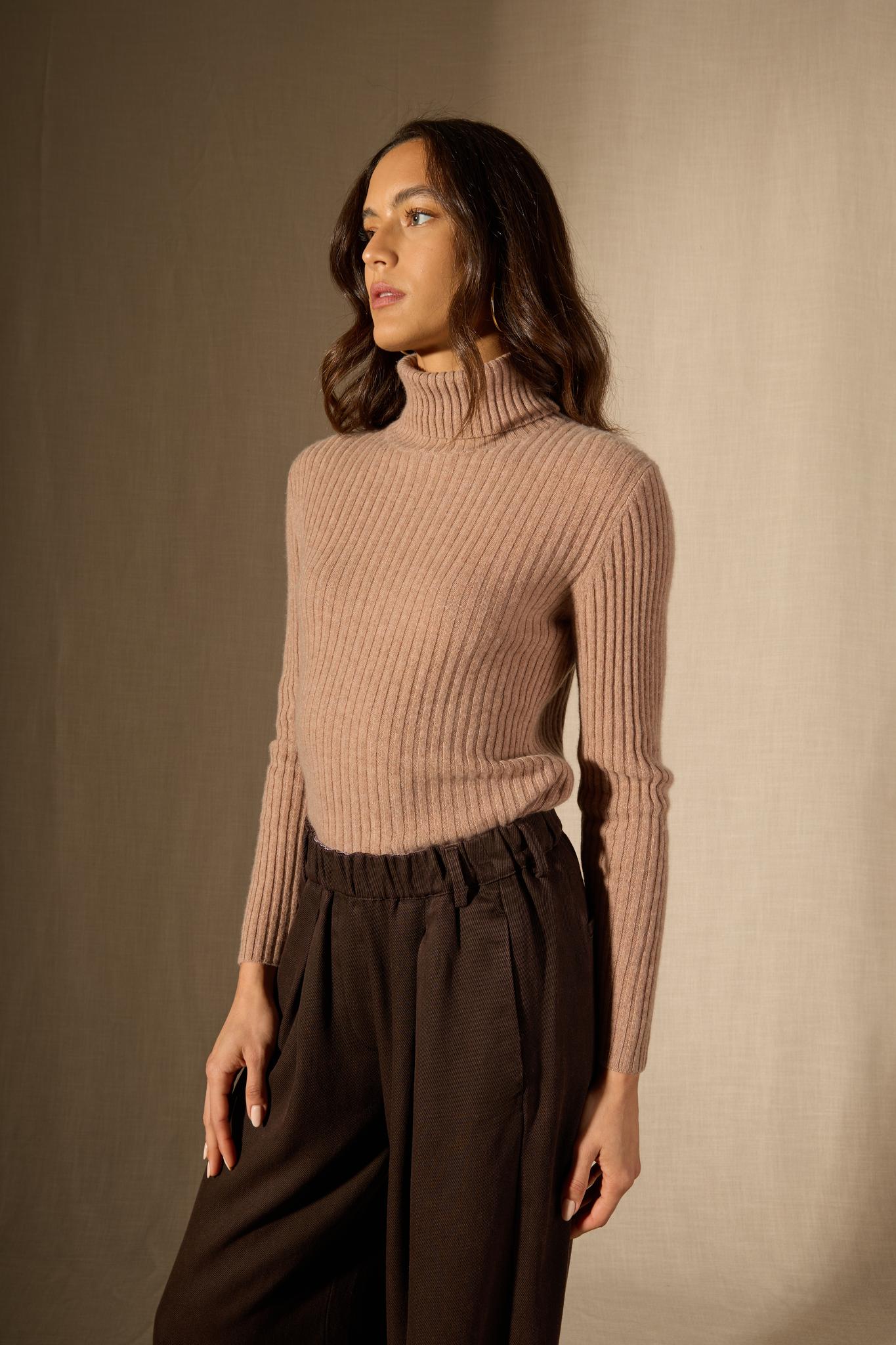 Souna pull col rond camel chiné 100% cachemire