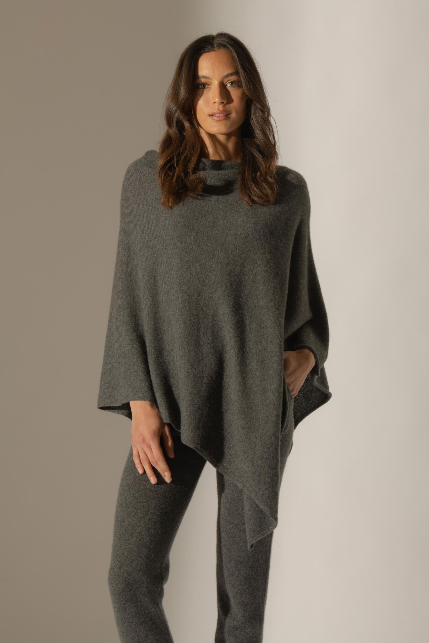 TAMARA poncho anthracite chiné 100% cachemire