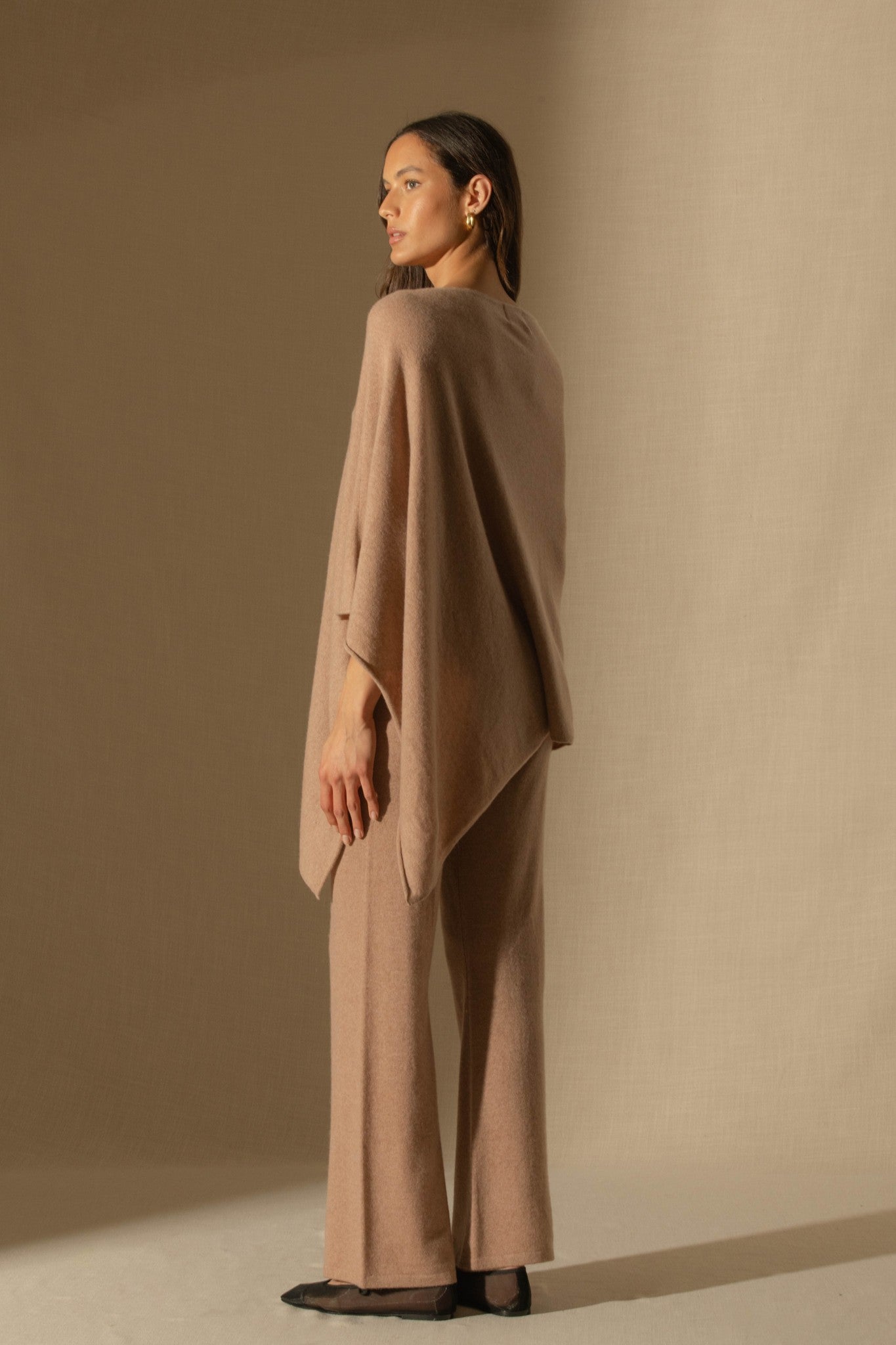 tamara poncho camel chiné 100% cachemire