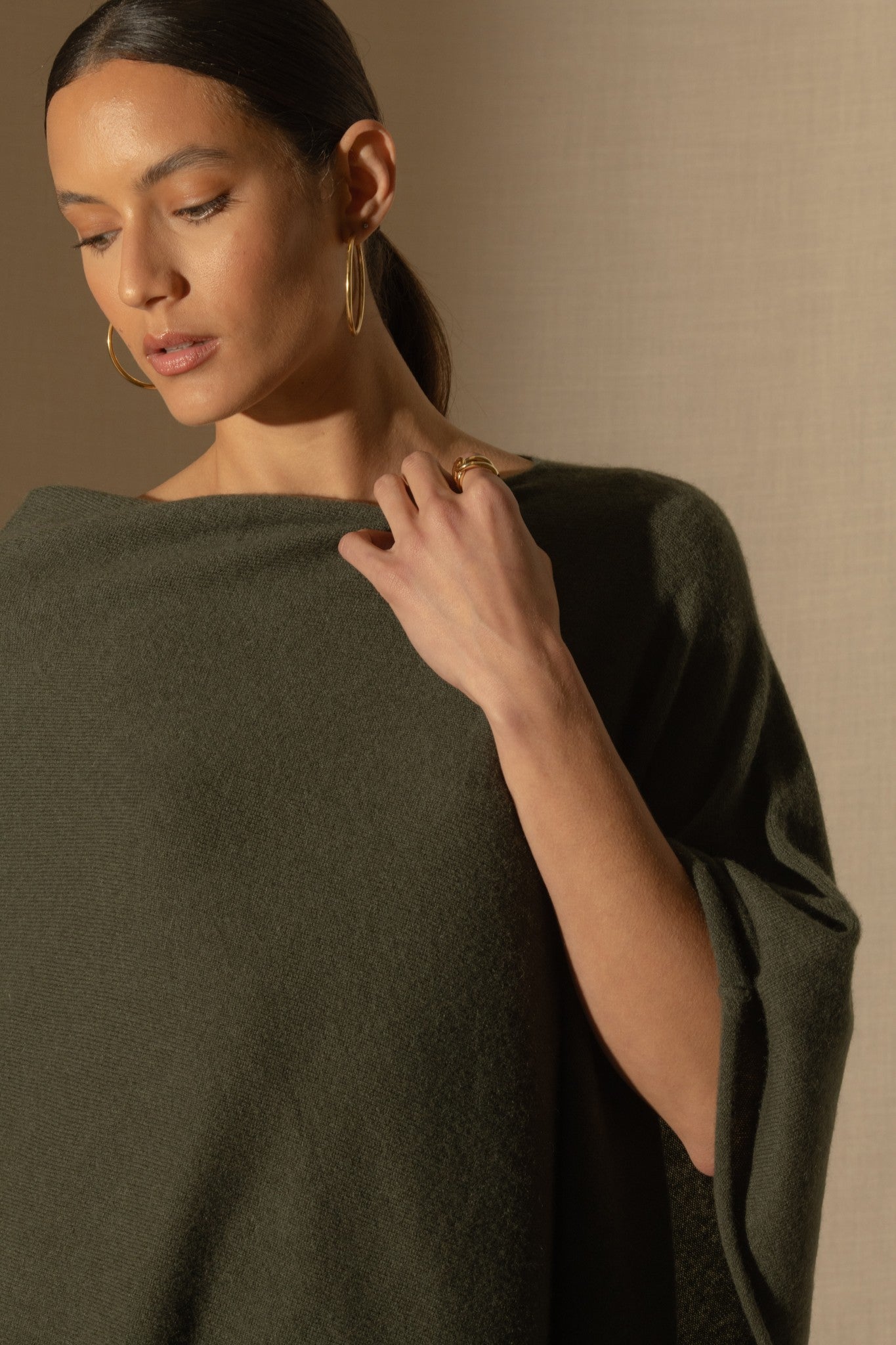 tamara poncho kaki 100% cachemire