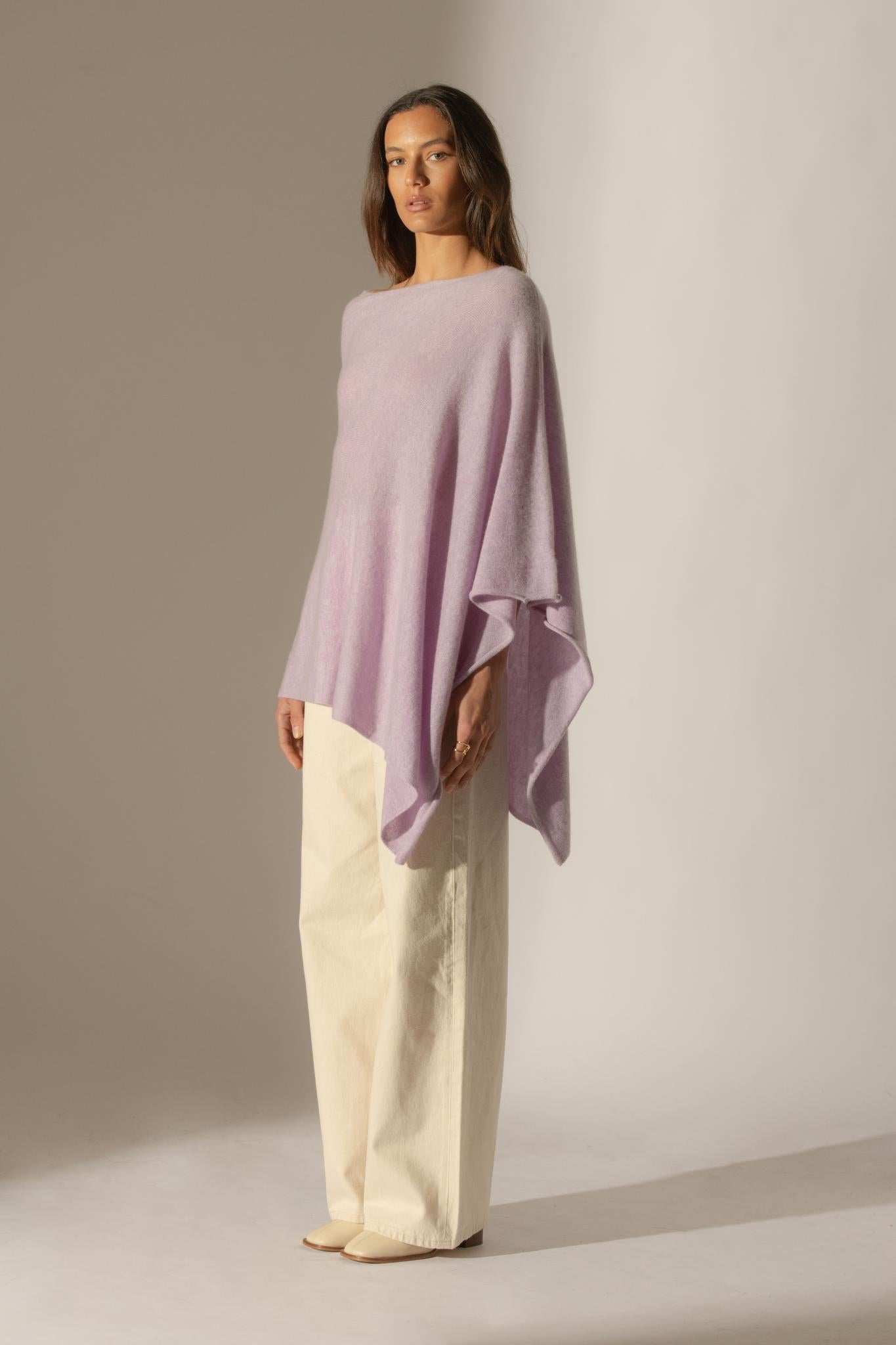 TAMARA poncho mauve chiné 100% cachemire