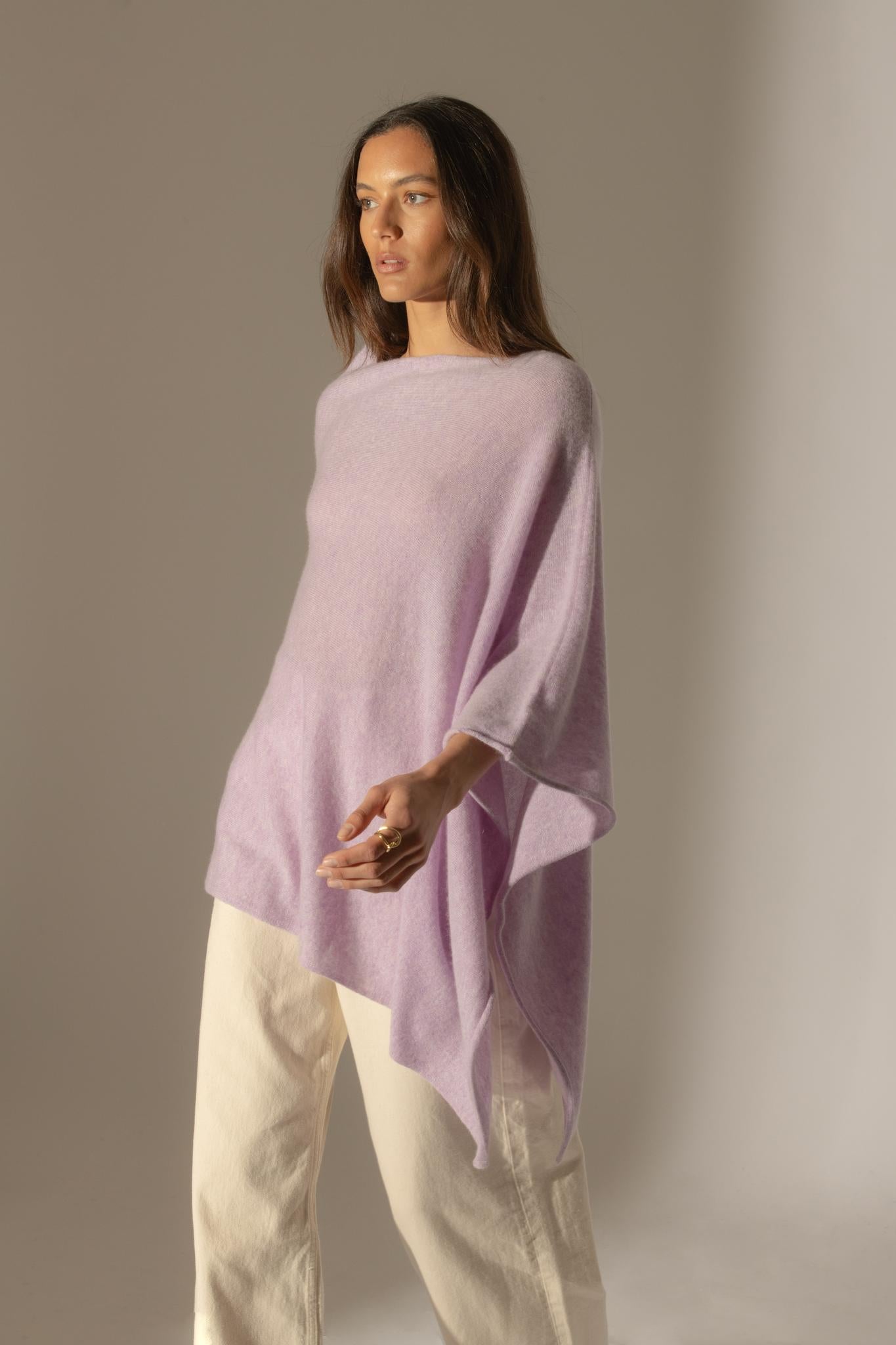 TAMARA poncho mauve chiné 100% cachemire