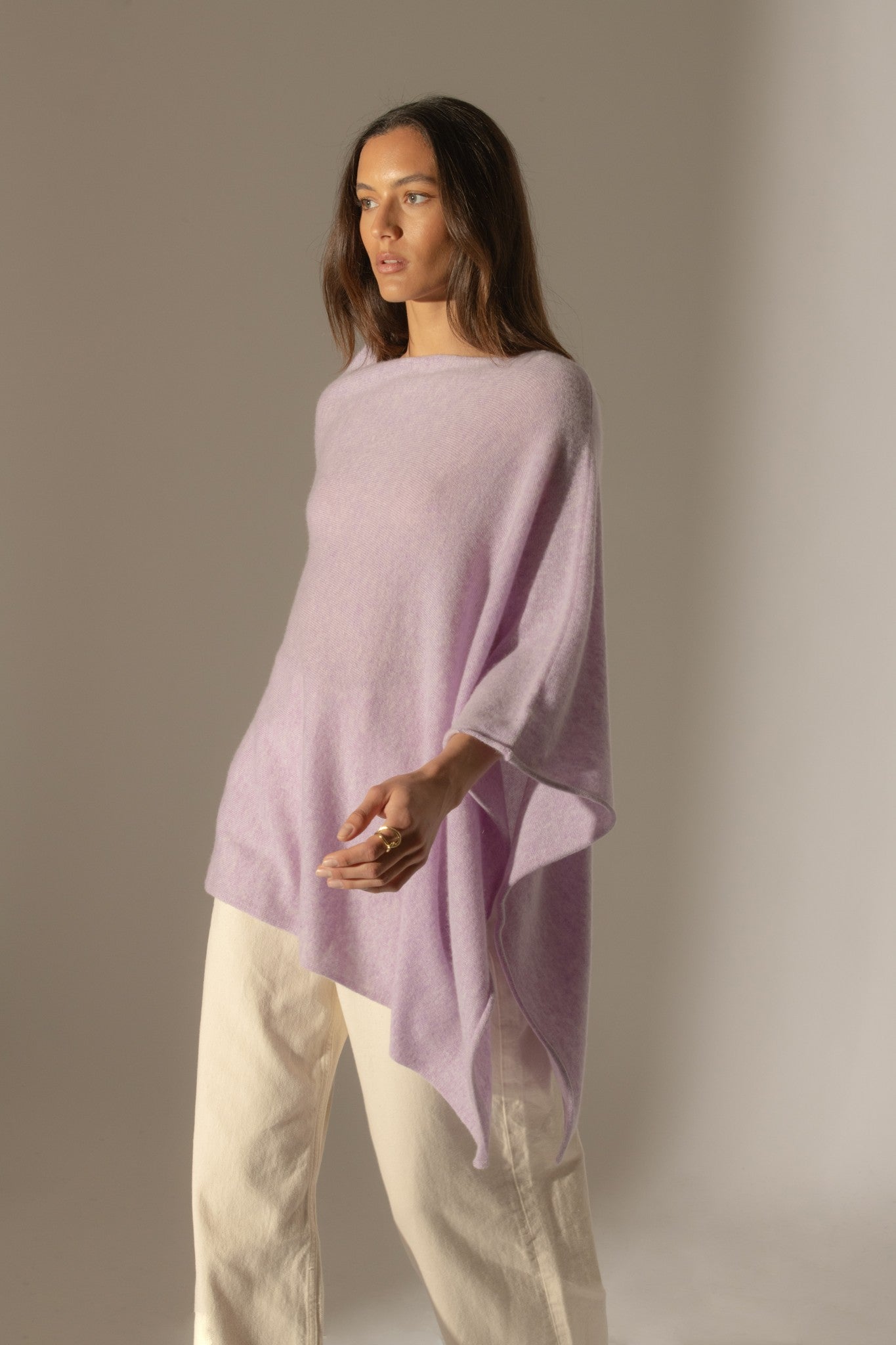 tamara poncho mauve chiné 100% cachemire