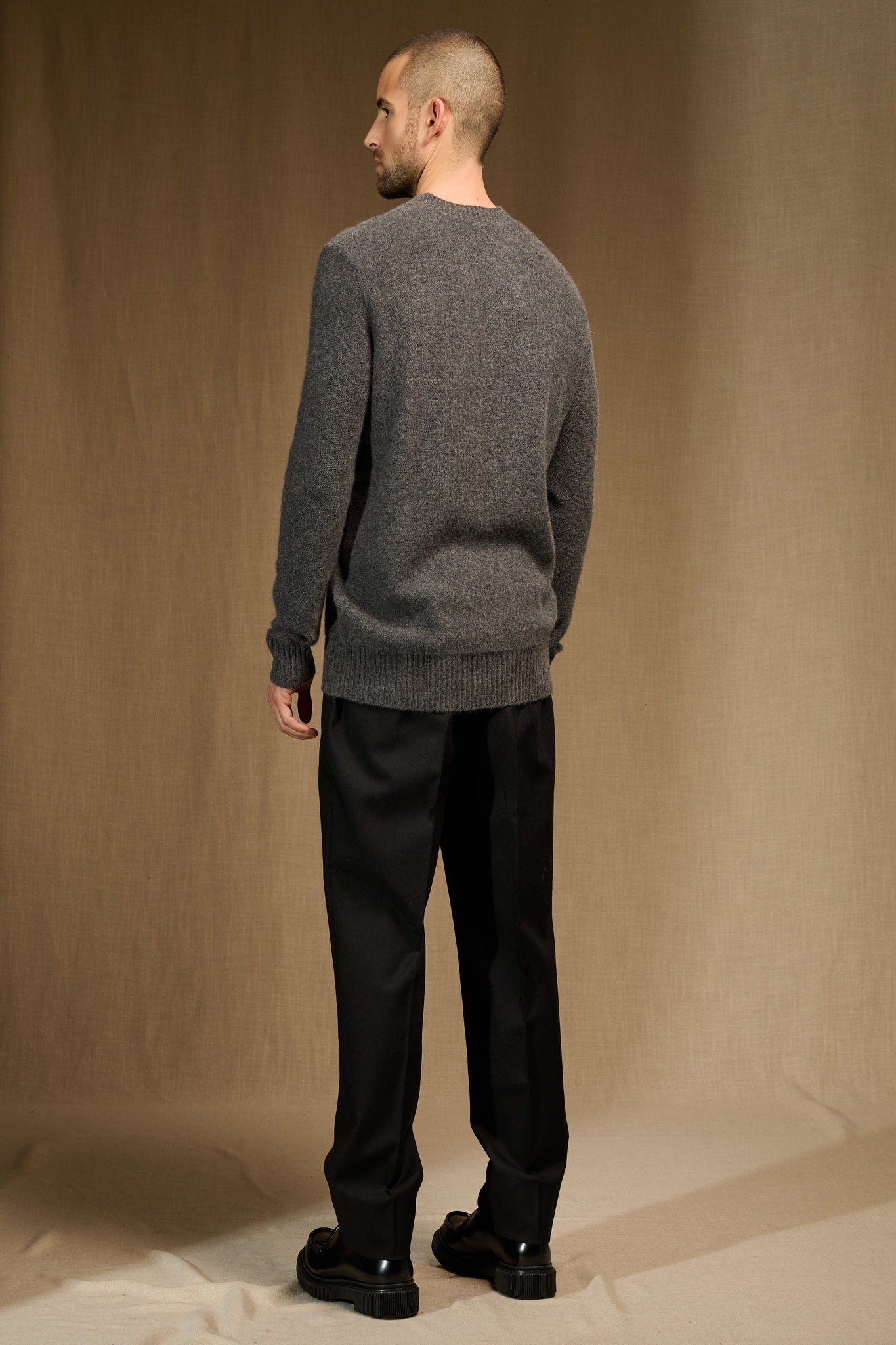 temba pull col rond 4 fils anthracite chiné 100% cachemire