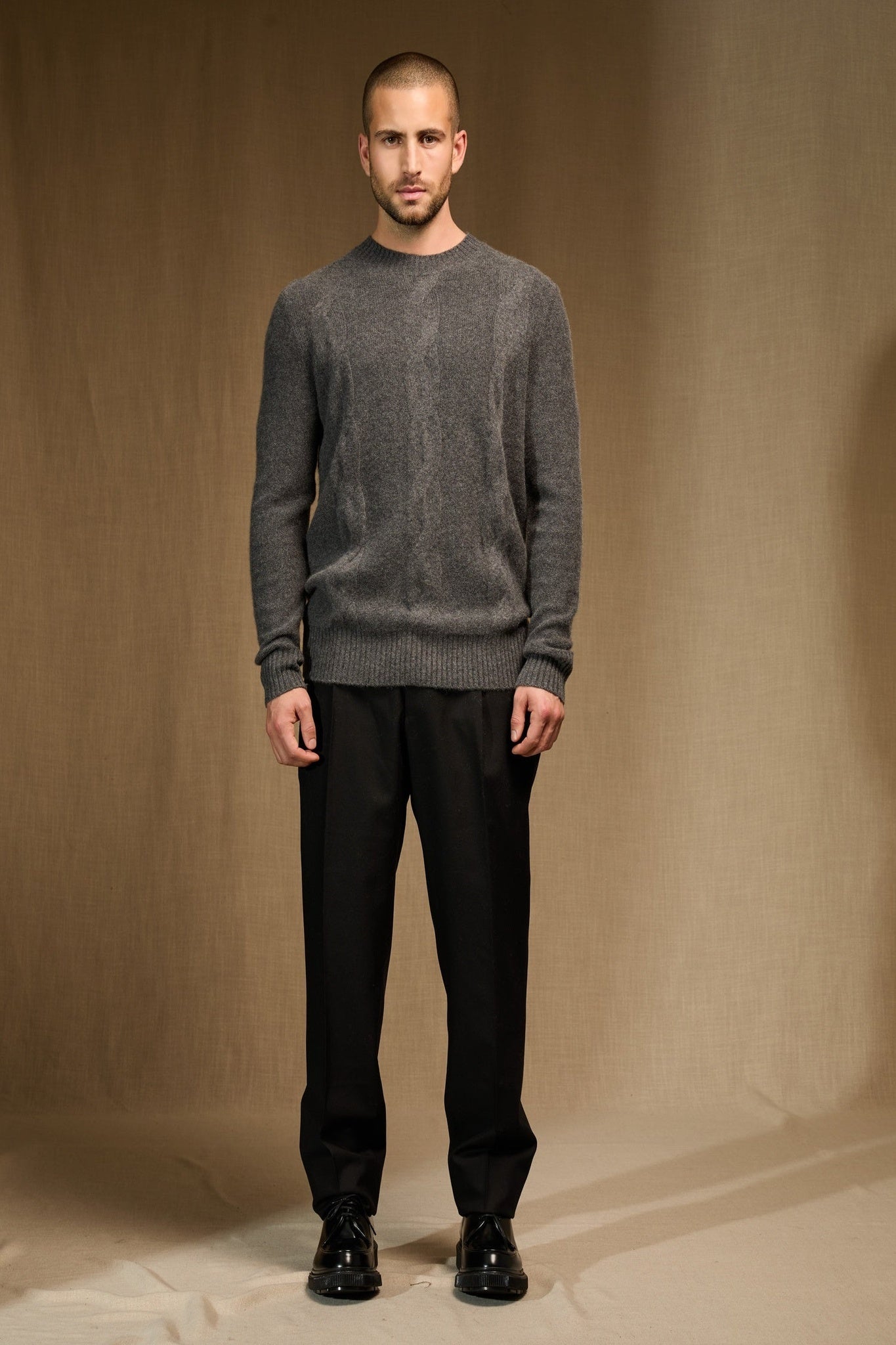 temba pull col rond 4 fils anthracite chiné 100% cachemire