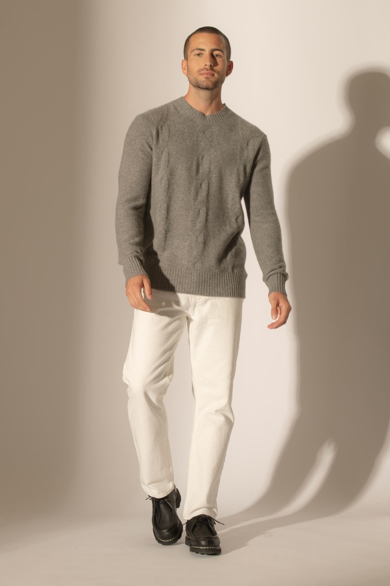 TEMBA pull col rond 4 fils flanelle chiné 100% cachemire