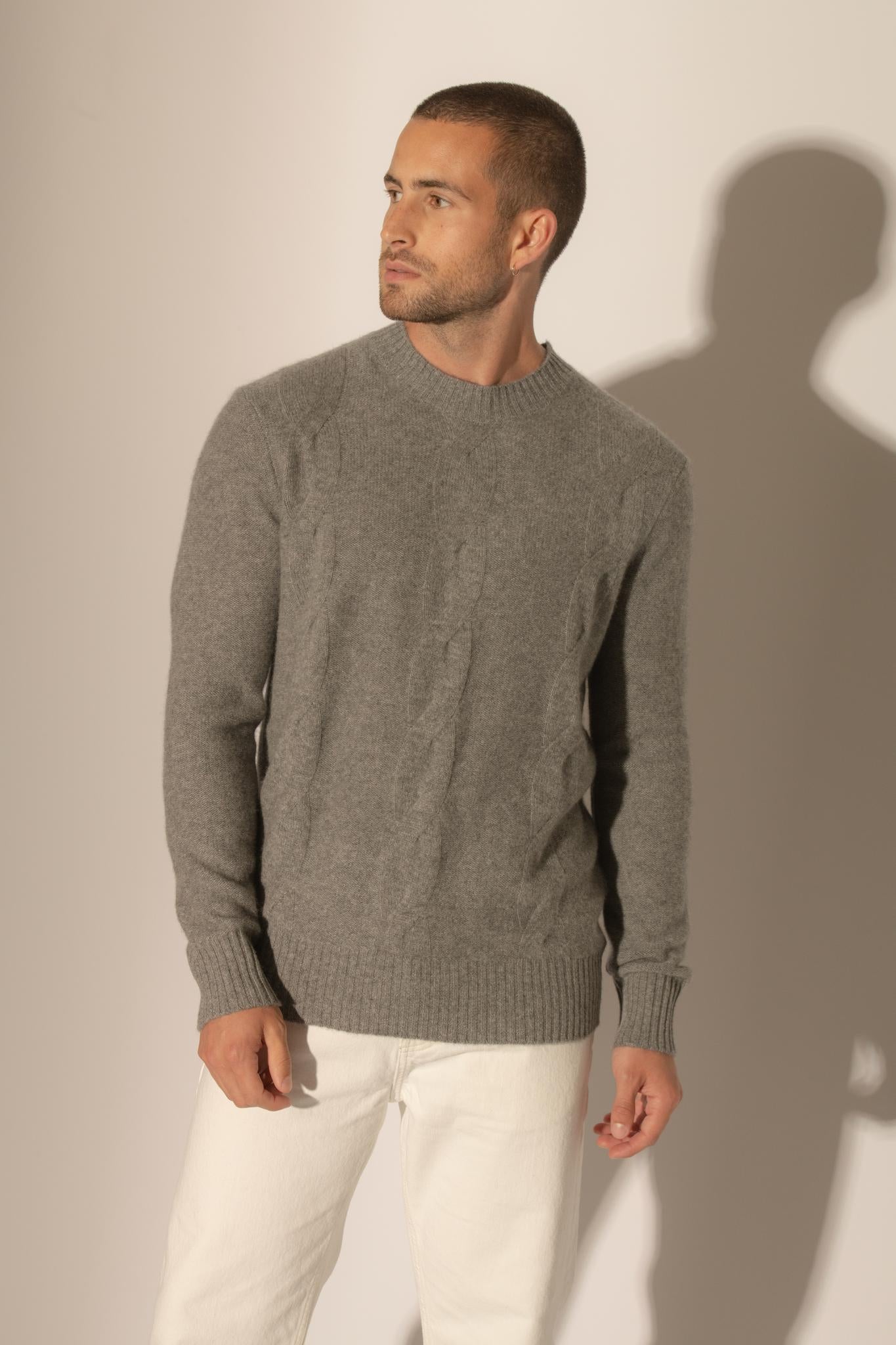 TEMBA pull col rond 4 fils flanelle chiné 100% cachemire