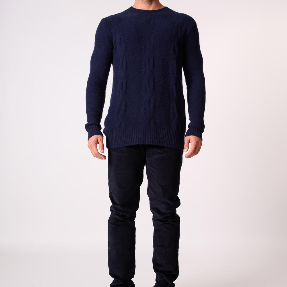 TEMBA pull col rond 4 fils navy 100% cachemire