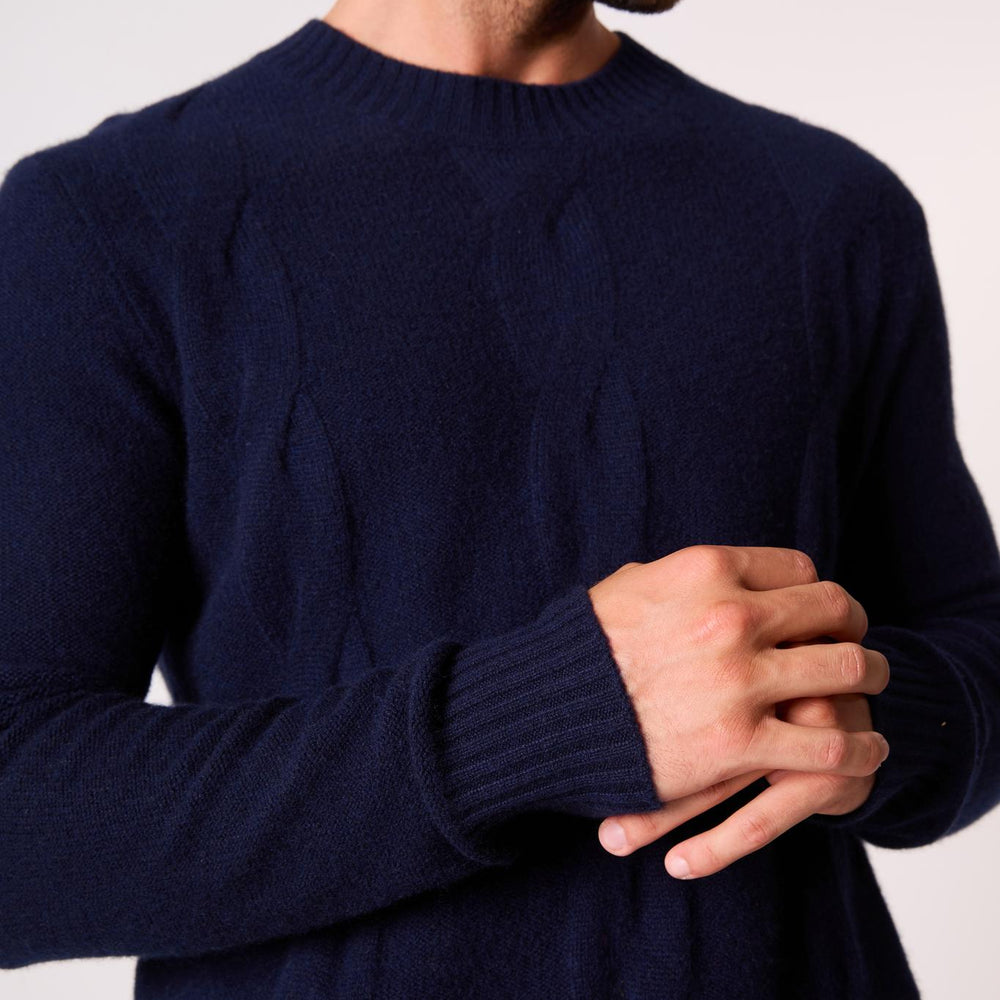 TEMBA pull col rond 4 fils navy 100% cachemire