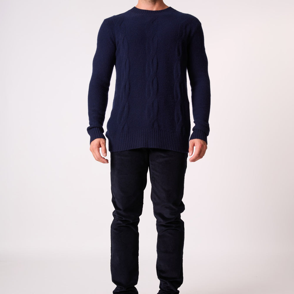 temba pull col rond 4 fils navy 100% cachemire