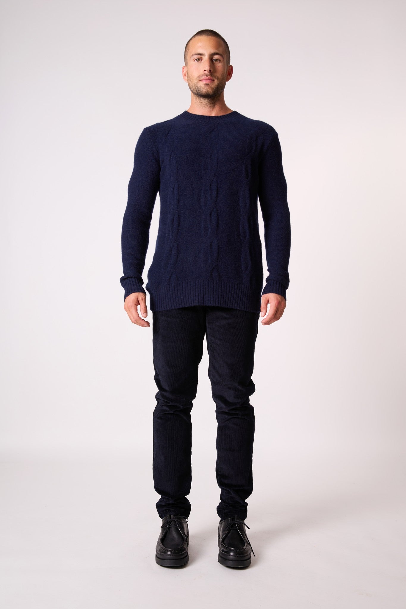 temba pull col rond 4 fils navy 100% cachemire