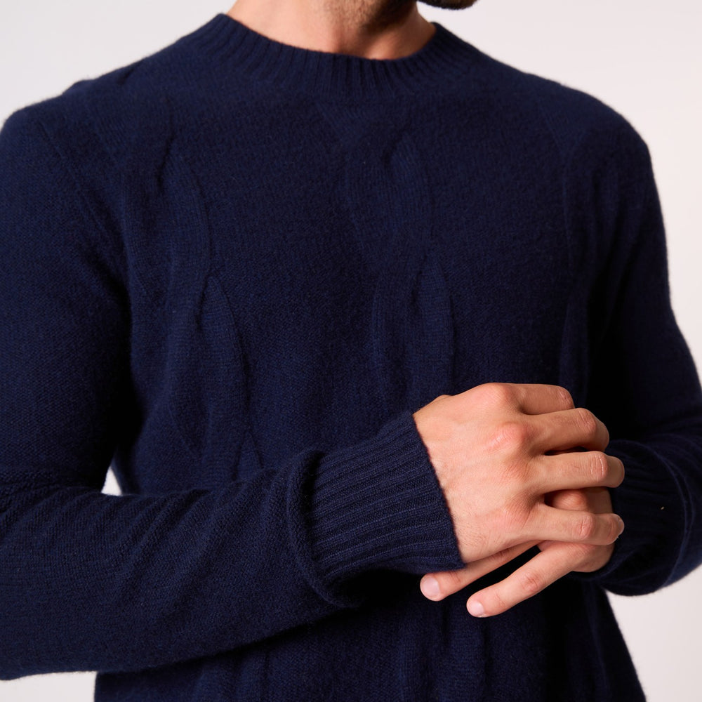 temba pull col rond 4 fils navy 100% cachemire