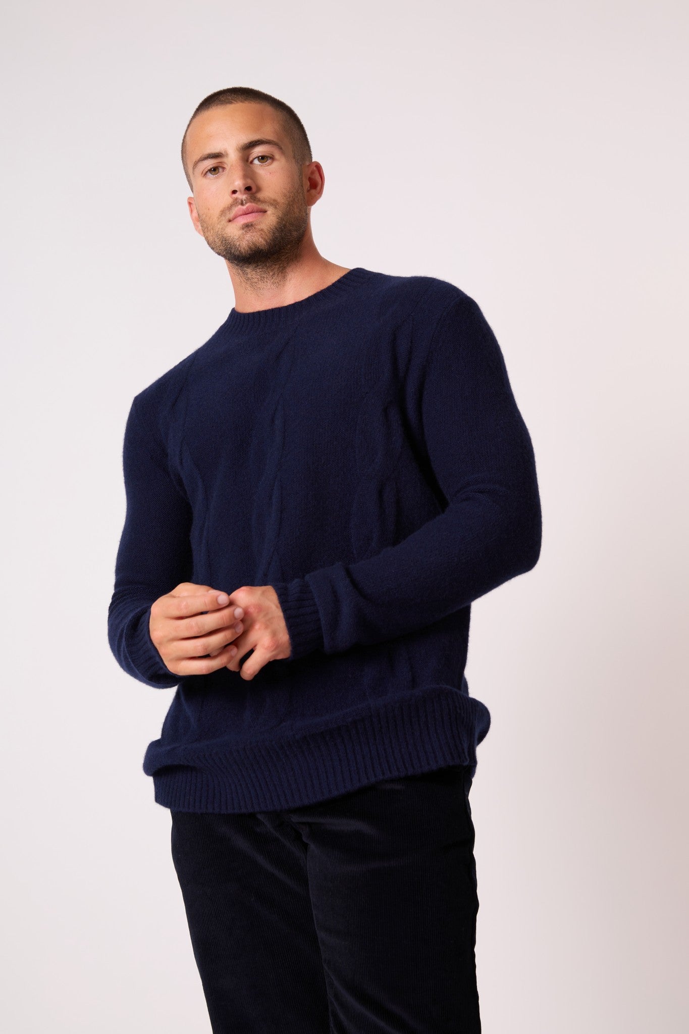 temba pull col rond 4 fils navy 100% cachemire