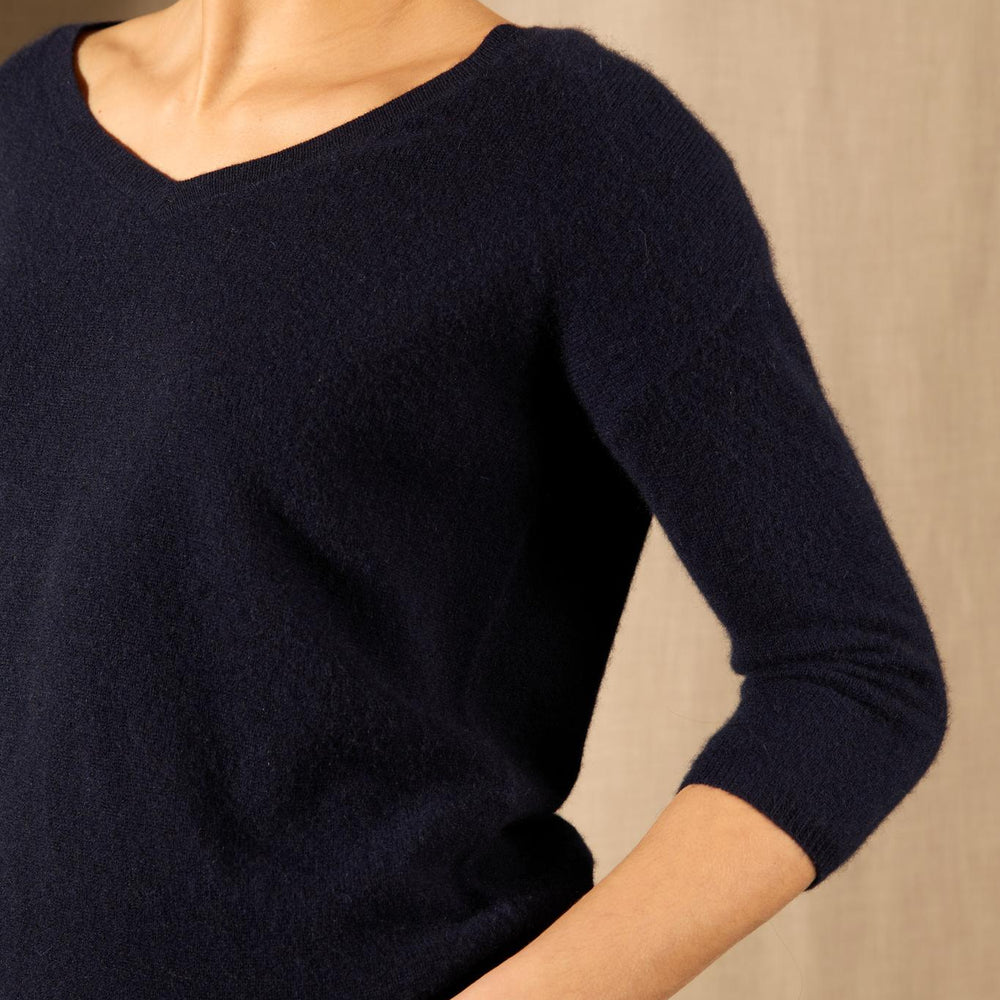 THAIS pull col v navy 100% cachemire