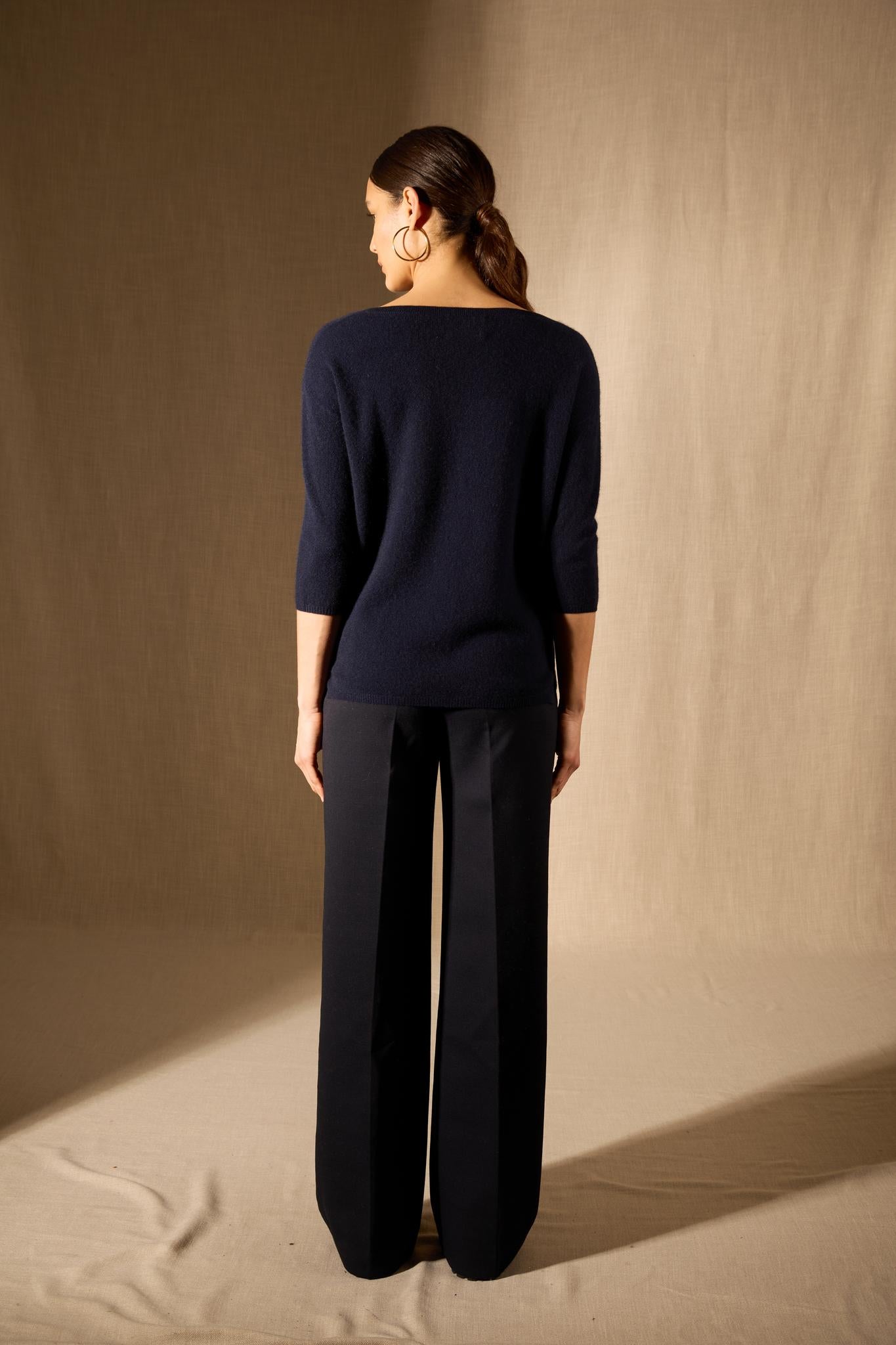 THAIS pull col v navy 100% cachemire