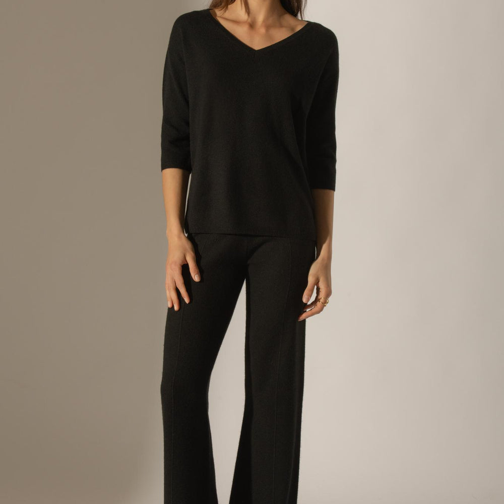 THAIS pull col v noir 100% cachemire
