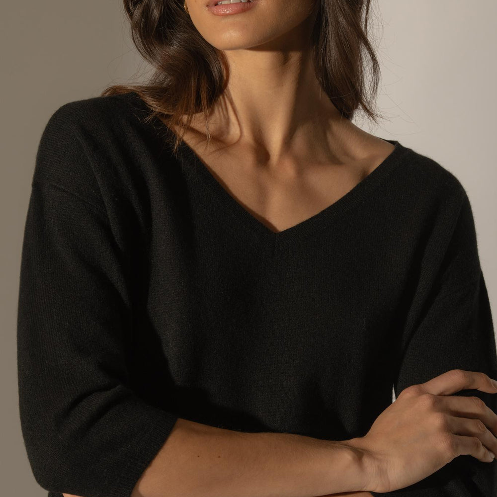 THAIS pull col v noir 100% cachemire