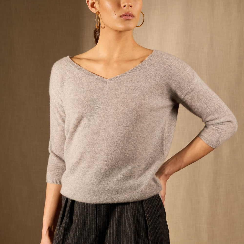 THAIS pull col v nuage chiné 100% cachemire
